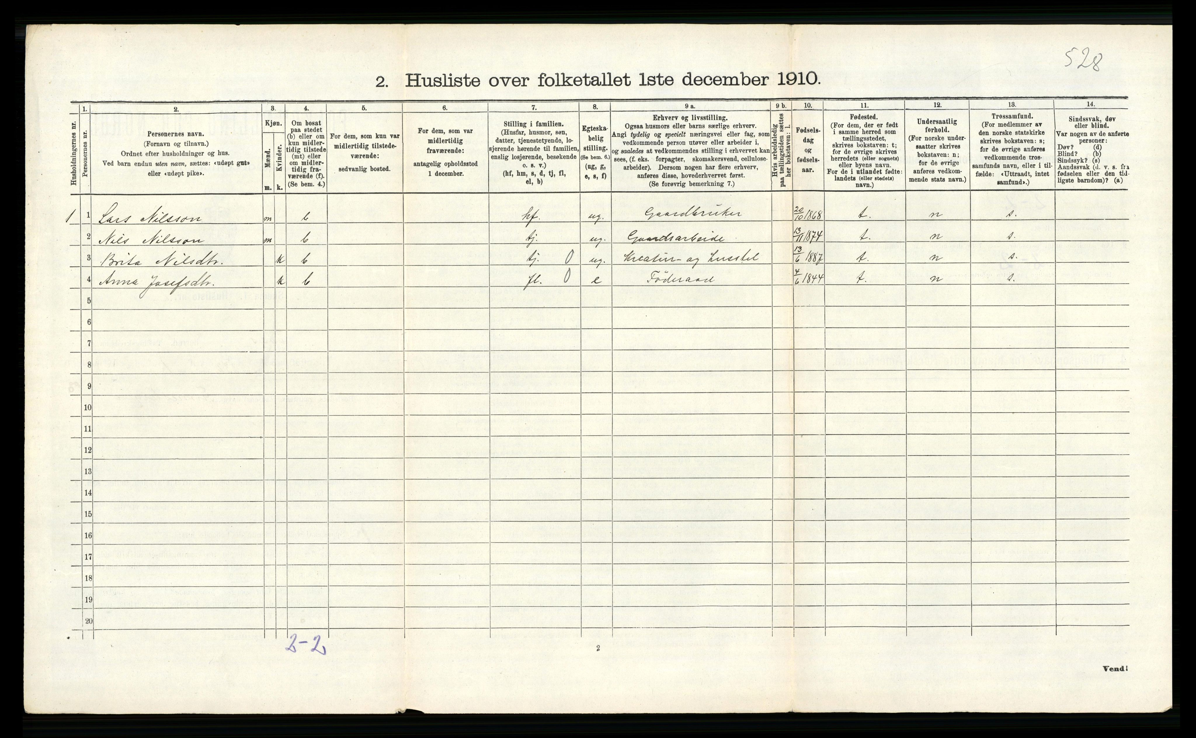 RA, 1910 census for Voss, 1910, p. 2315