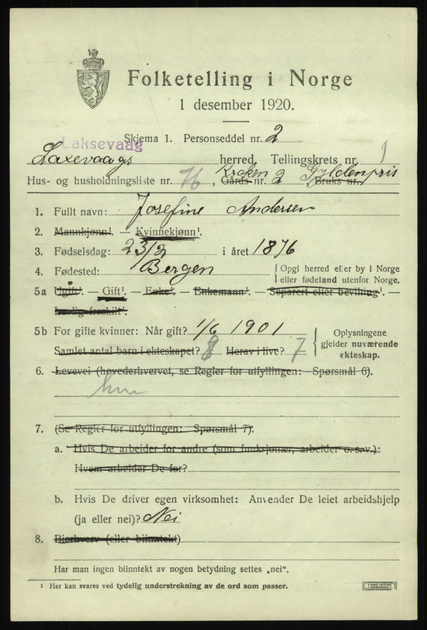 SAB, 1920 census for Laksevåg, 1920, p. 5222