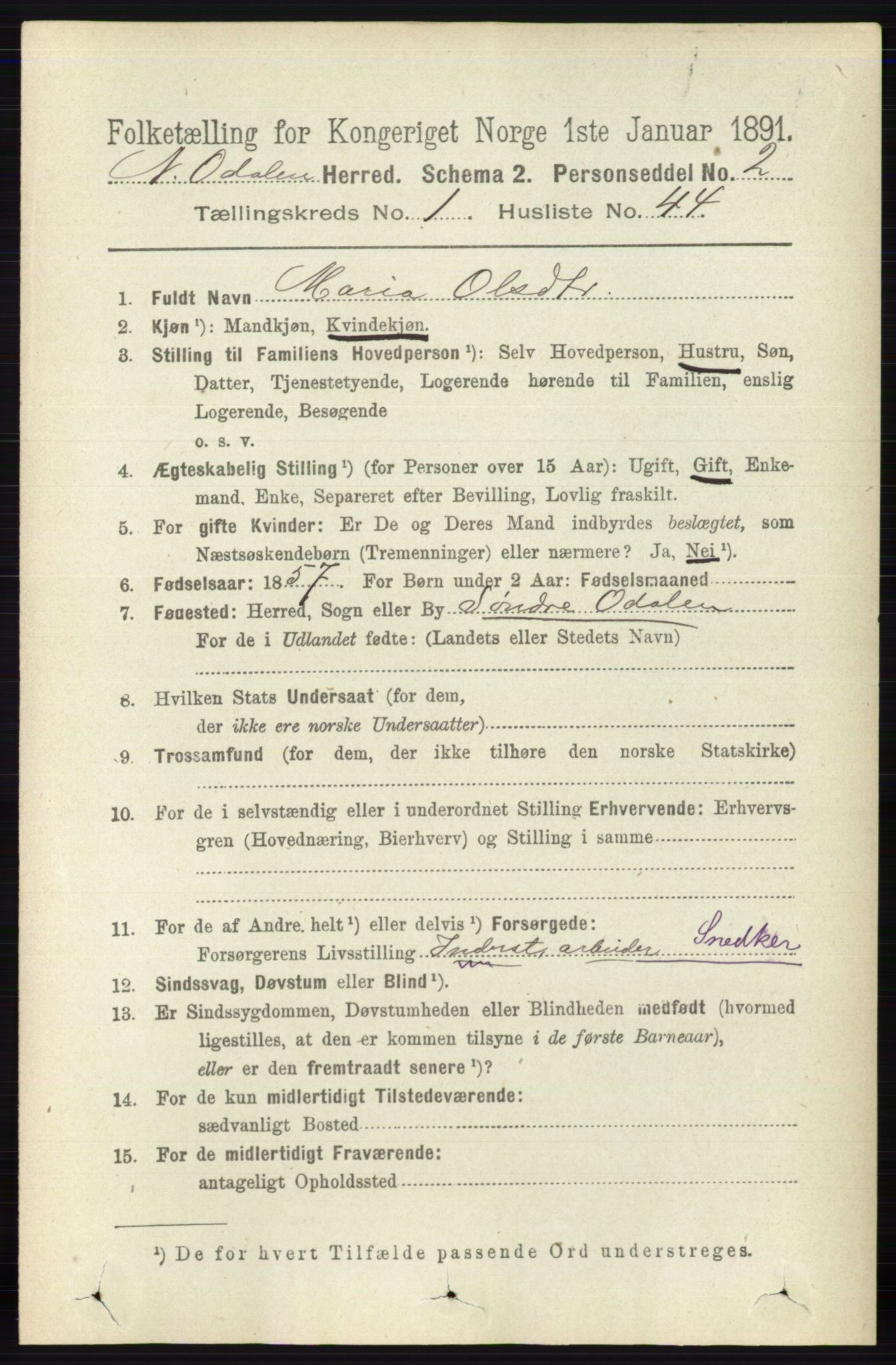 RA, 1891 census for 0418 Nord-Odal, 1891, p. 325