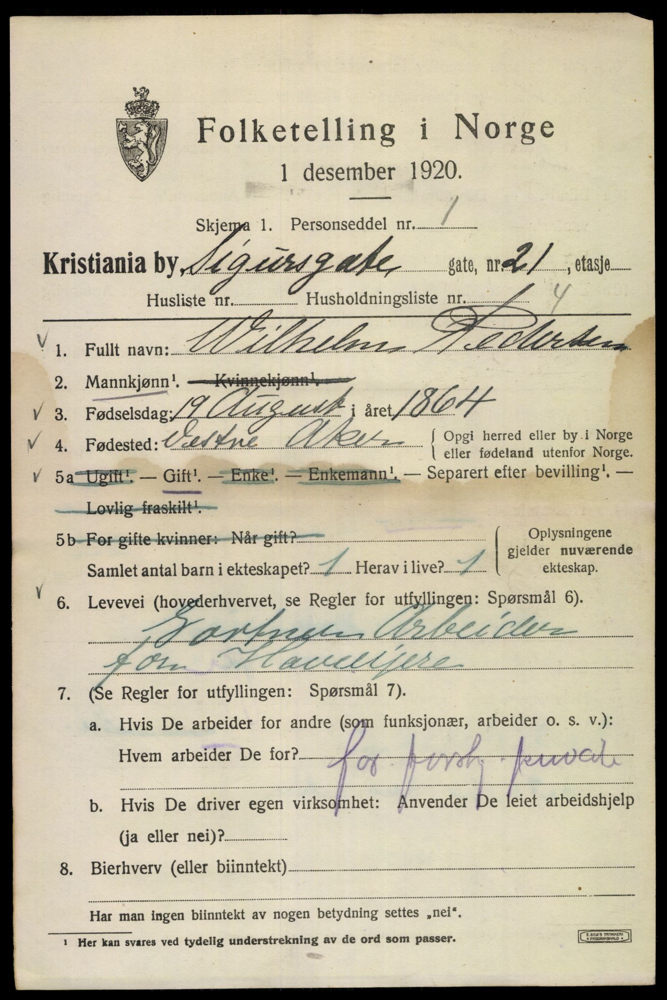 SAO, 1920 census for Kristiania, 1920, p. 511391