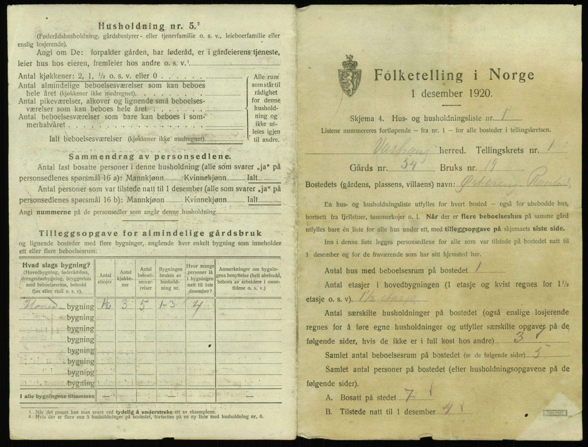 SAST, 1920 census for Varhaug, 1920, p. 29