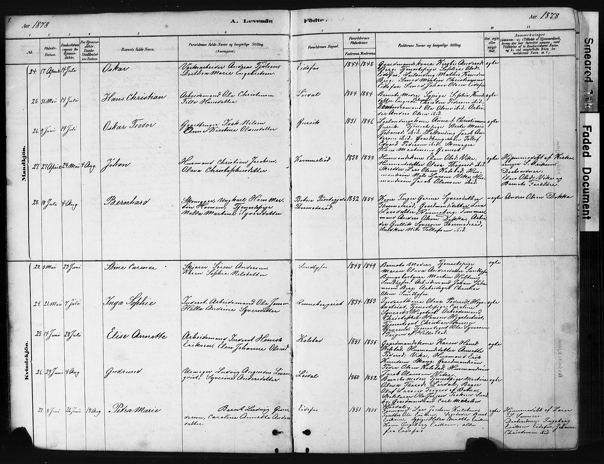 Hof kirkebøker, AV/SAKO-A-64/G/Ga/L0004: Parish register (copy) no. I 4, 1878-1930, p. 8