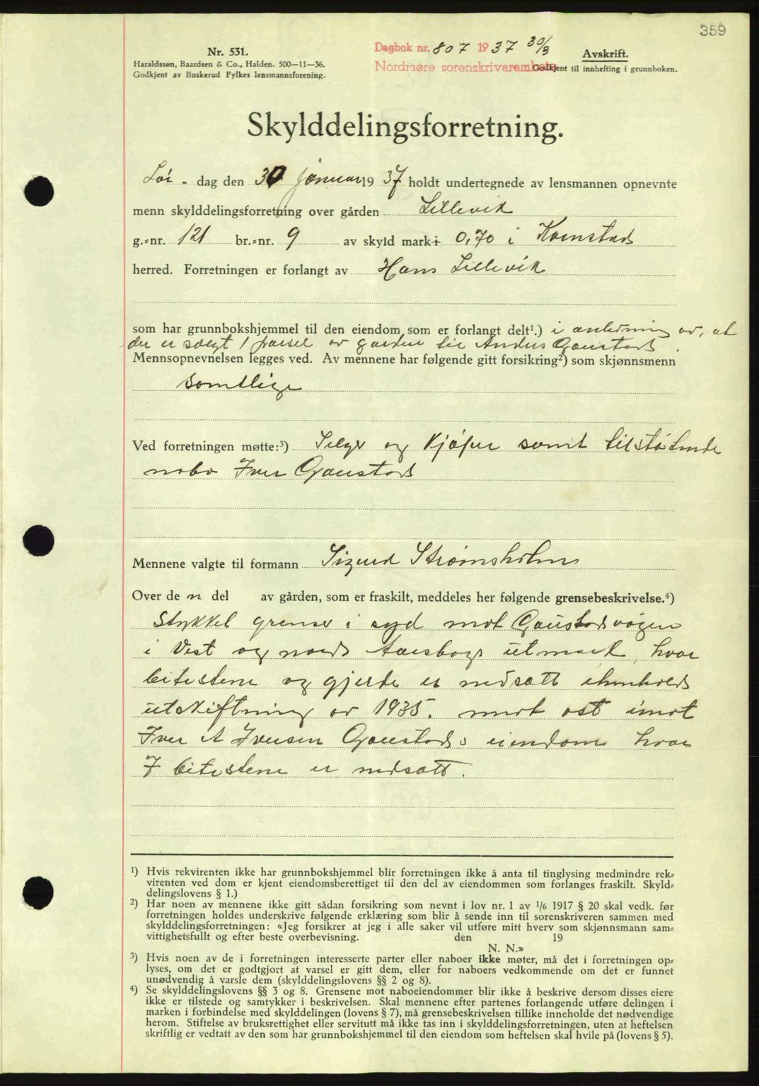 Nordmøre sorenskriveri, AV/SAT-A-4132/1/2/2Ca: Mortgage book no. A81, 1937-1937, Diary no: : 807/1937