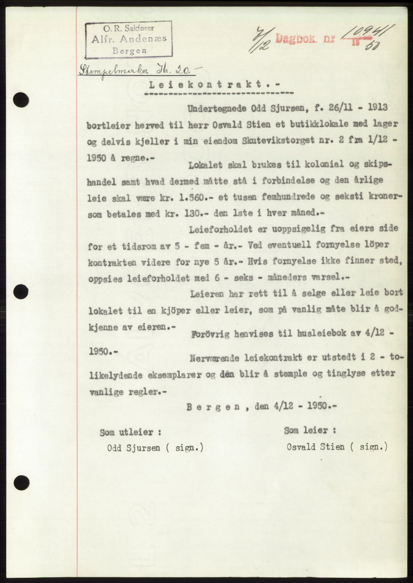 Byfogd og Byskriver i Bergen, AV/SAB-A-3401/03/03Bd/L0004: Mortgage book no. B40-41, 1950-1950, Diary no: : 10958/1950