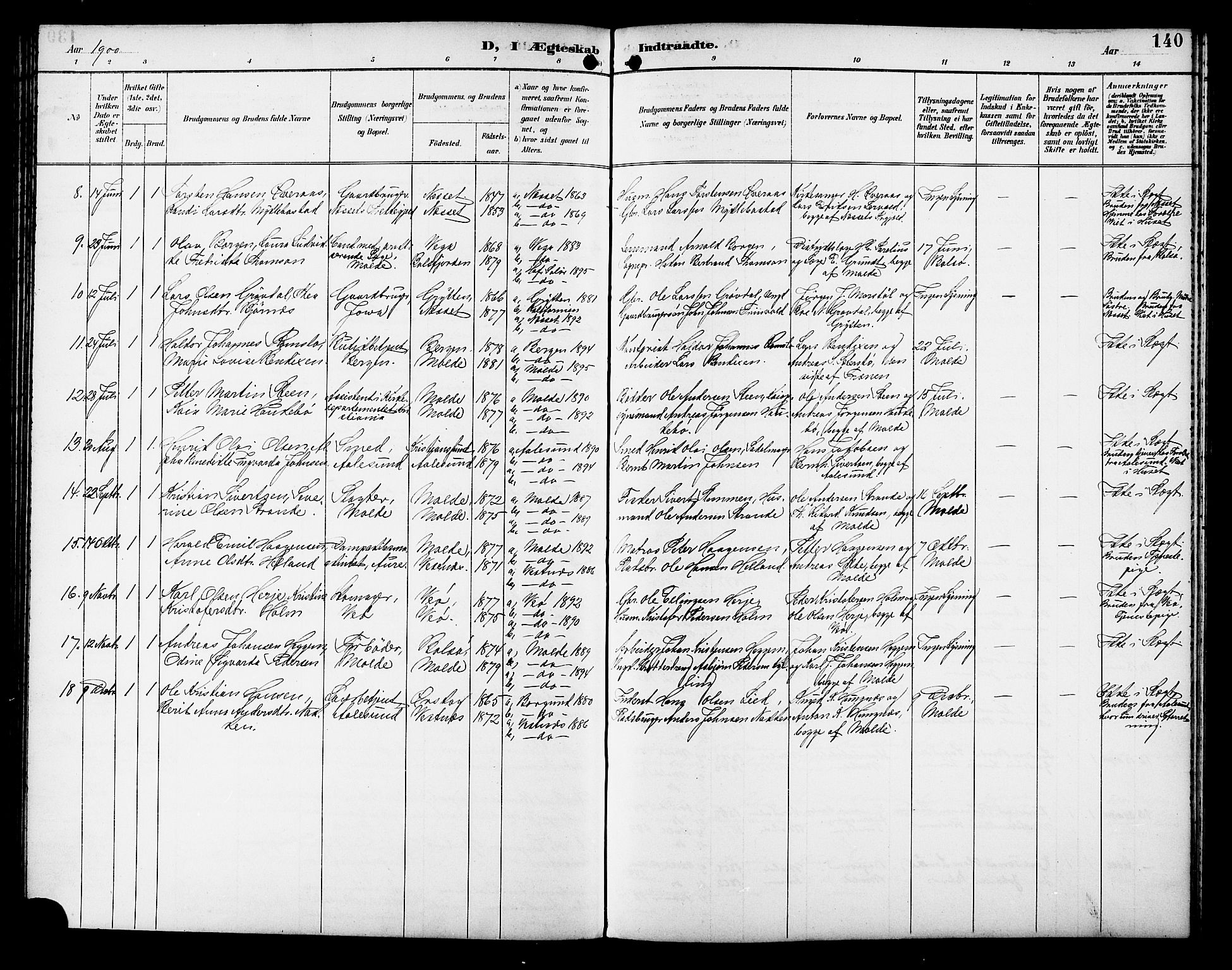 Ministerialprotokoller, klokkerbøker og fødselsregistre - Møre og Romsdal, AV/SAT-A-1454/558/L0702: Parish register (copy) no. 558C03, 1894-1915, p. 140