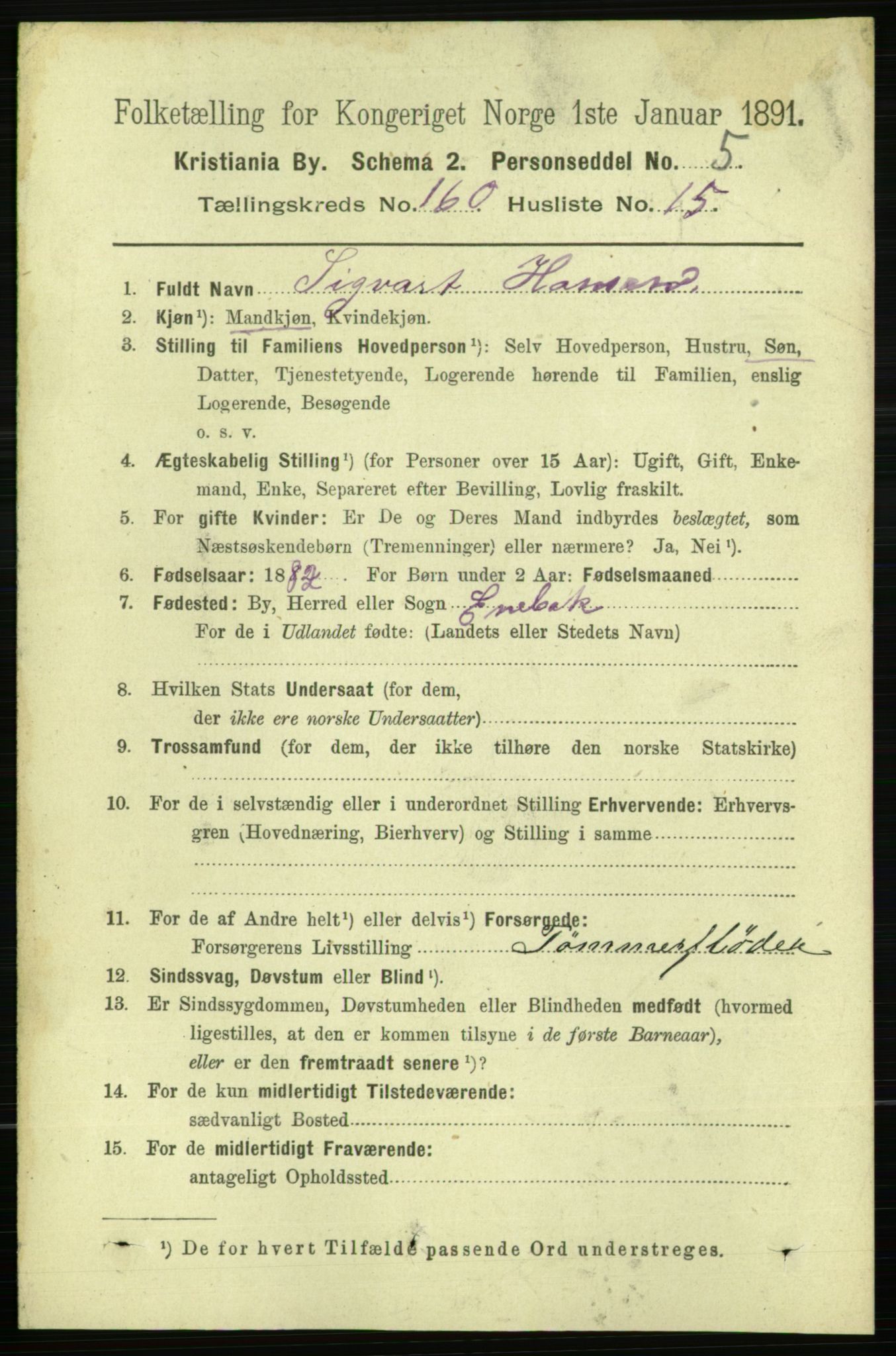 RA, 1891 census for 0301 Kristiania, 1891, p. 91046