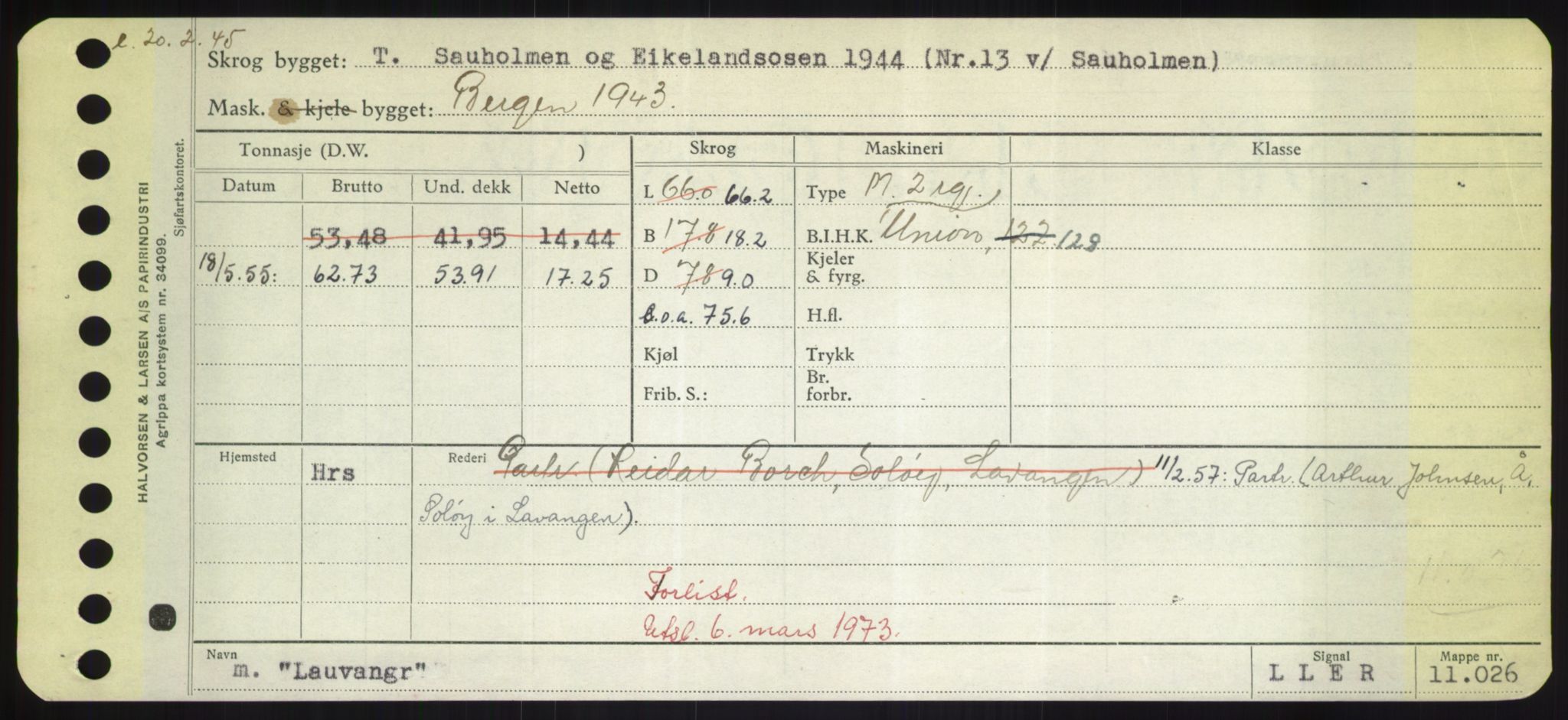 Sjøfartsdirektoratet med forløpere, Skipsmålingen, RA/S-1627/H/Hd/L0022: Fartøy, L-Lia, p. 251