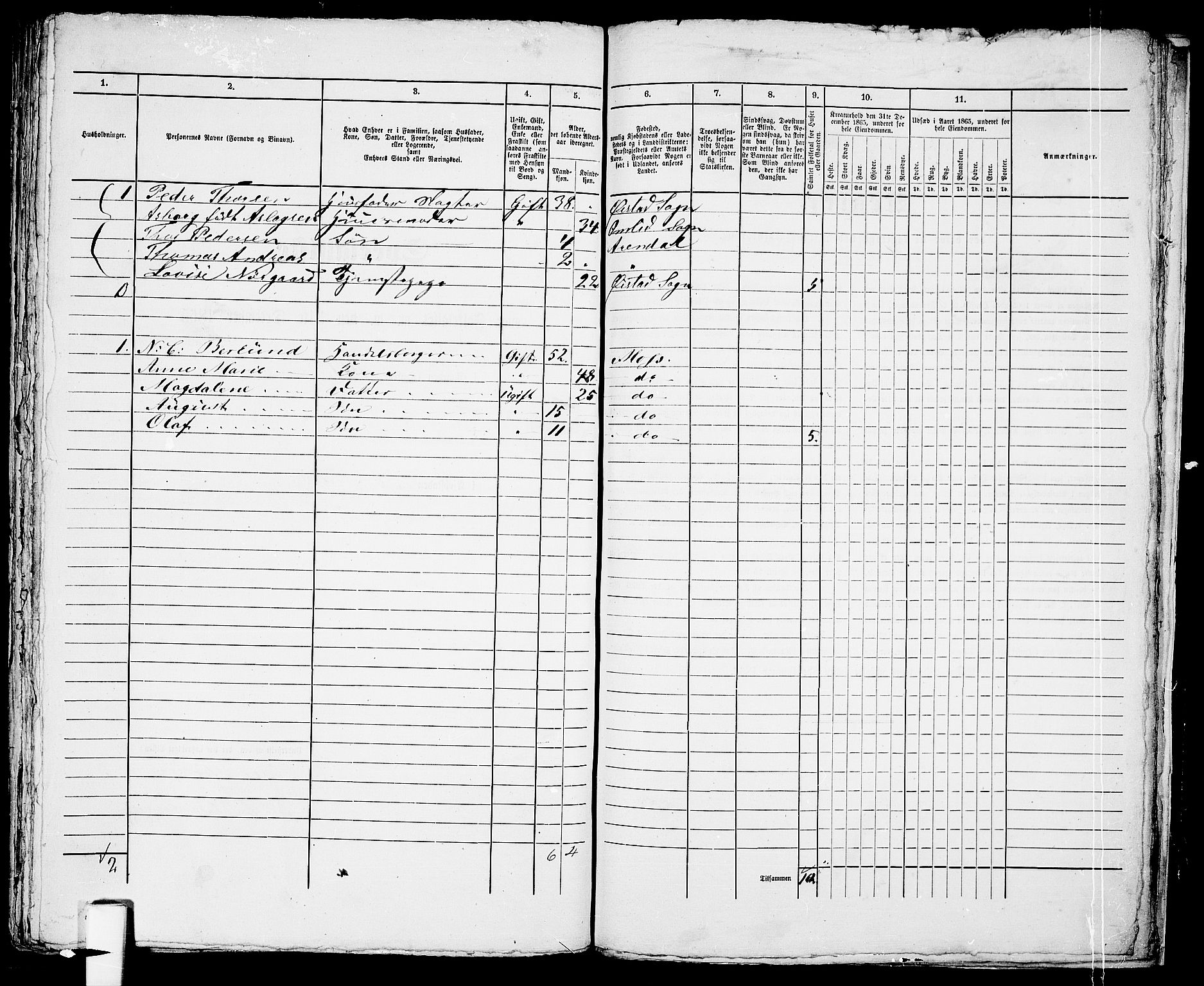 RA, 1865 census for Arendal, 1865, p. 326