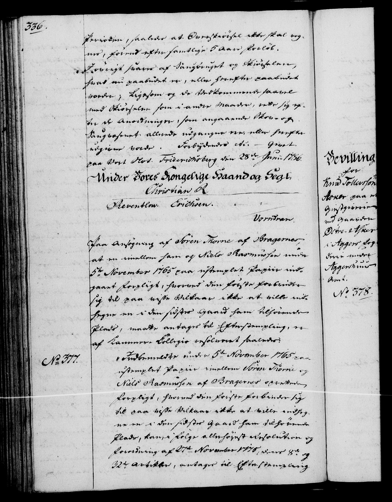 Rentekammeret, Kammerkanselliet, RA/EA-3111/G/Gg/Gga/L0013: Norsk ekspedisjonsprotokoll med register (merket RK 53.13), 1784-1787, p. 336