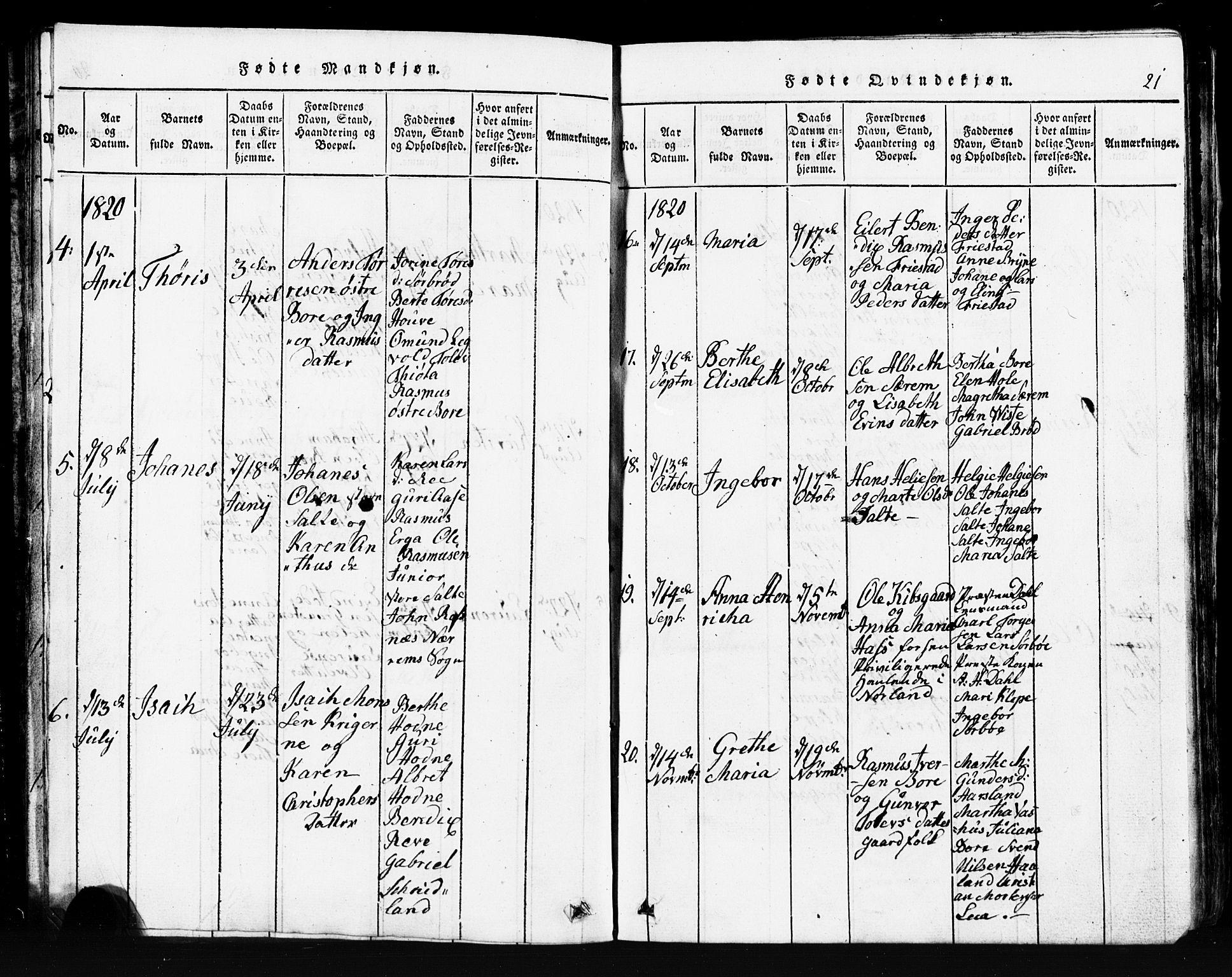 Klepp sokneprestkontor, AV/SAST-A-101803/001/3/30BB/L0001: Parish register (copy) no.  B 1, 1816-1859, p. 21