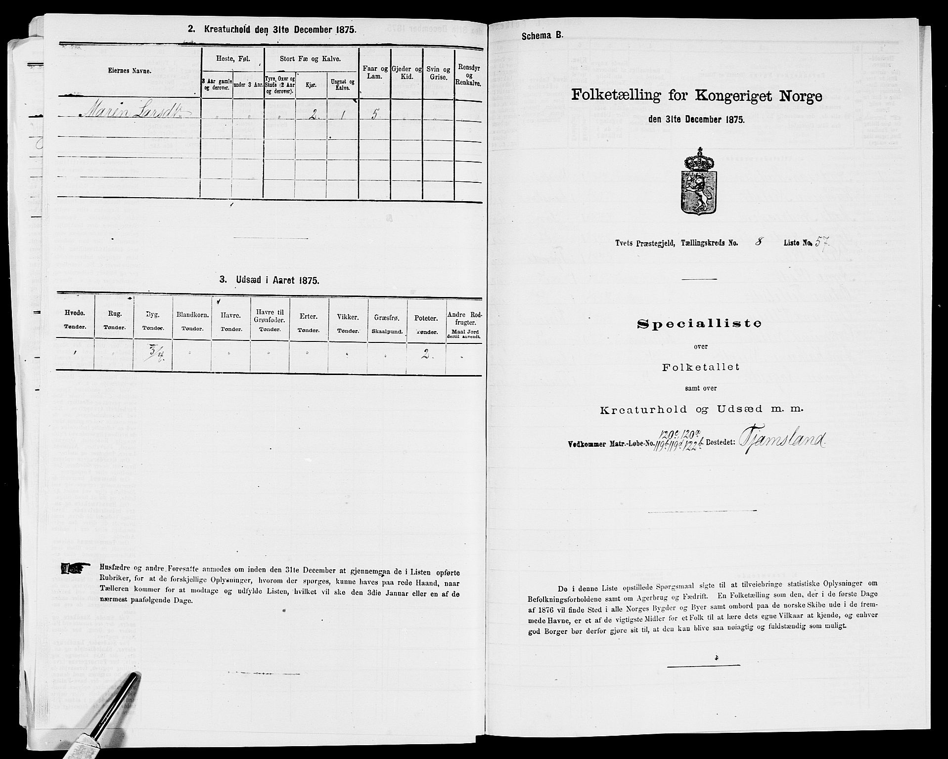 SAK, 1875 census for 1013P Tveit, 1875, p. 1102