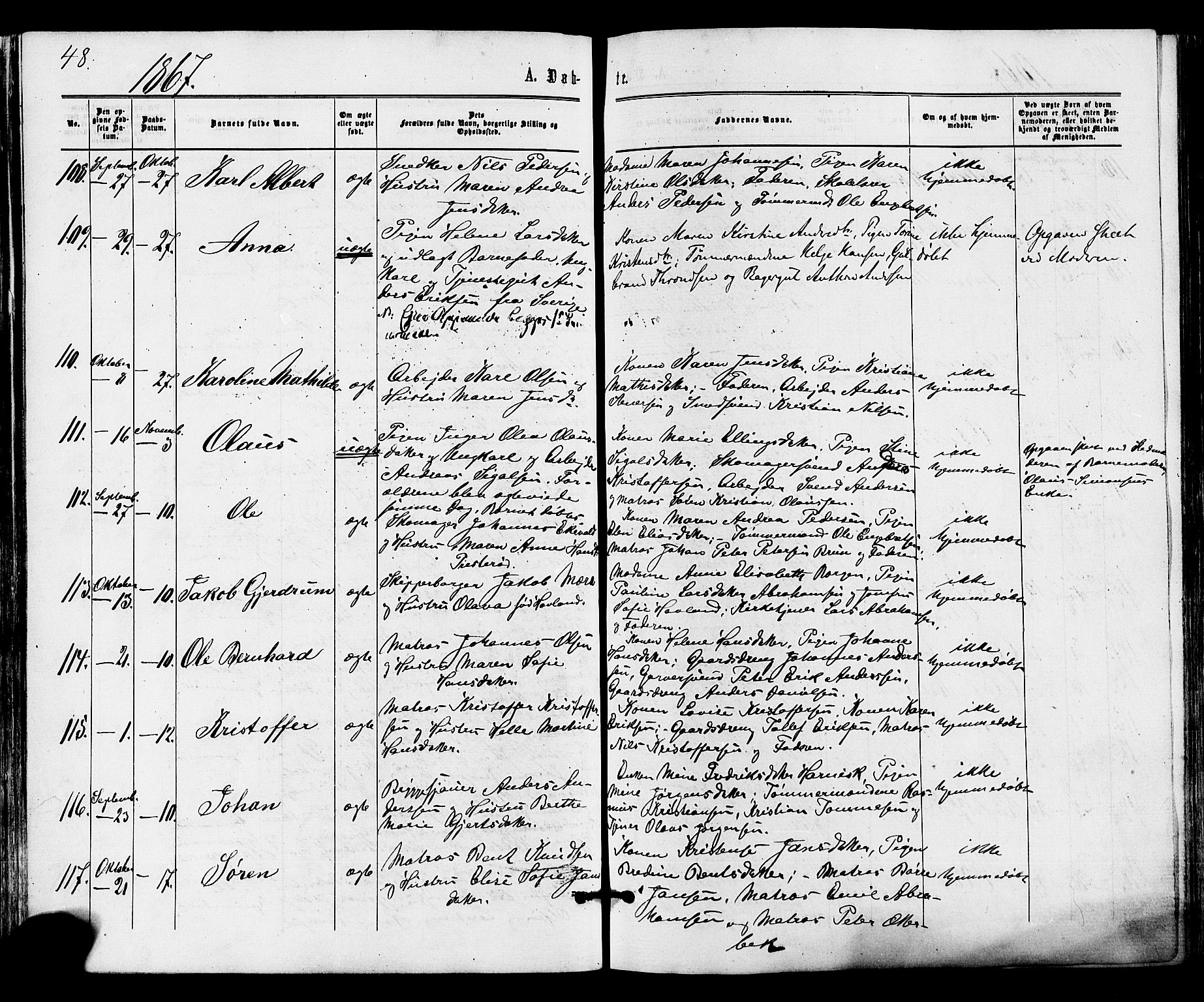 Tønsberg kirkebøker, AV/SAKO-A-330/F/Fa/L0009: Parish register (official) no. I 9, 1865-1873, p. 48