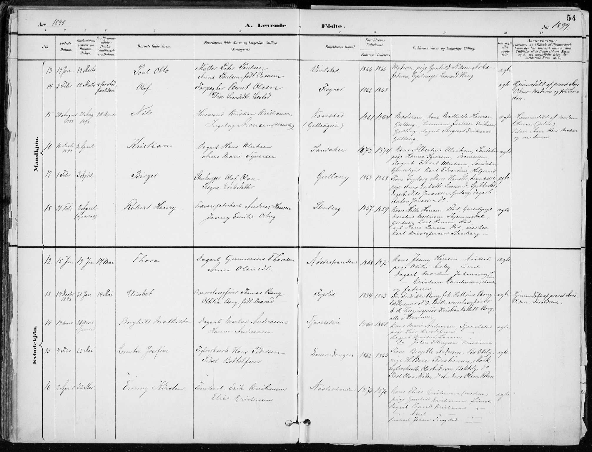 Lier kirkebøker, AV/SAKO-A-230/F/Fa/L0016: Parish register (official) no. I 16, 1895-1900, p. 54