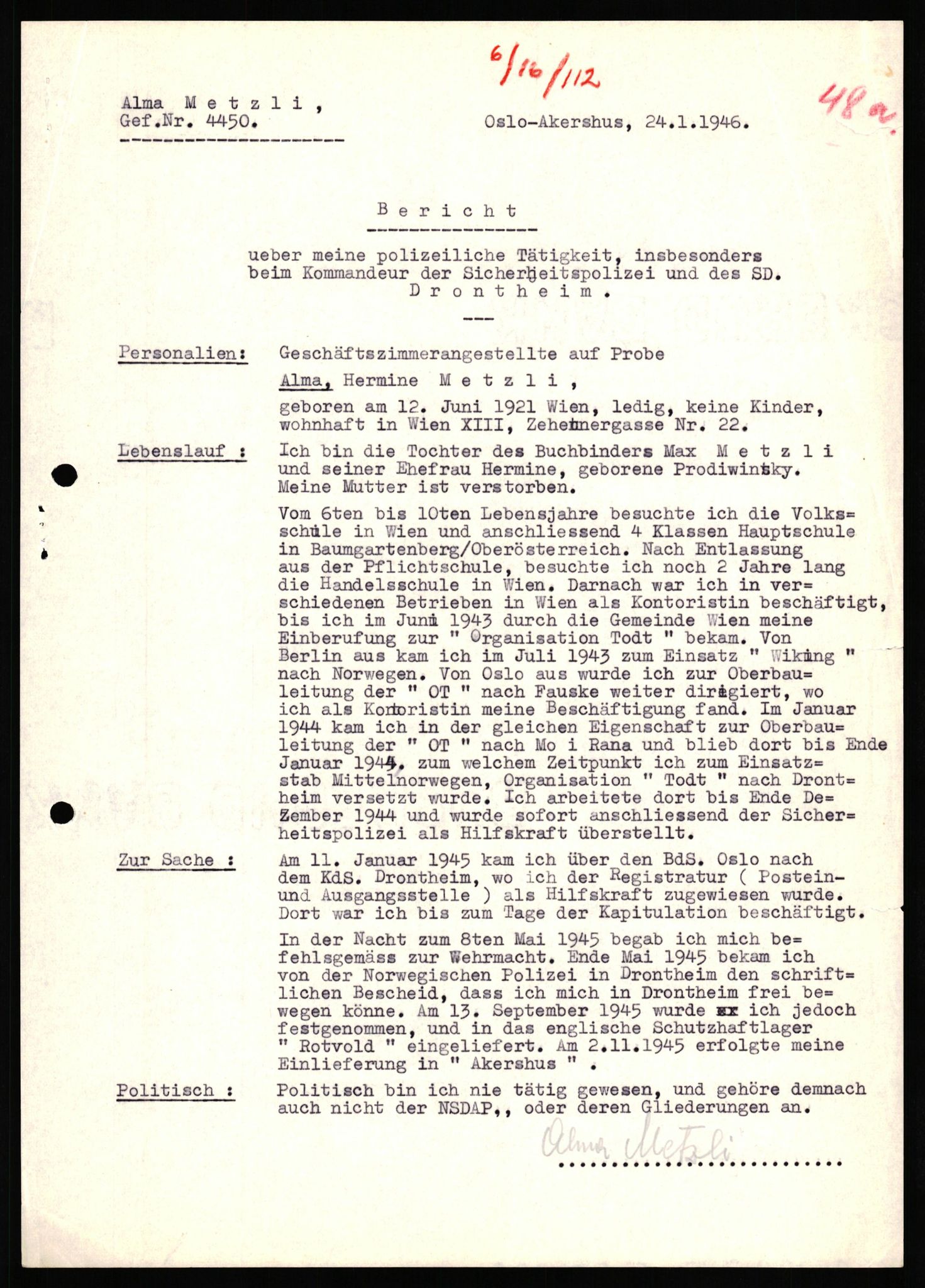 Forsvaret, Forsvarets overkommando II, AV/RA-RAFA-3915/D/Db/L0039: CI Questionaires. Tyske okkupasjonsstyrker i Norge. Østerrikere., 1945-1946, p. 432