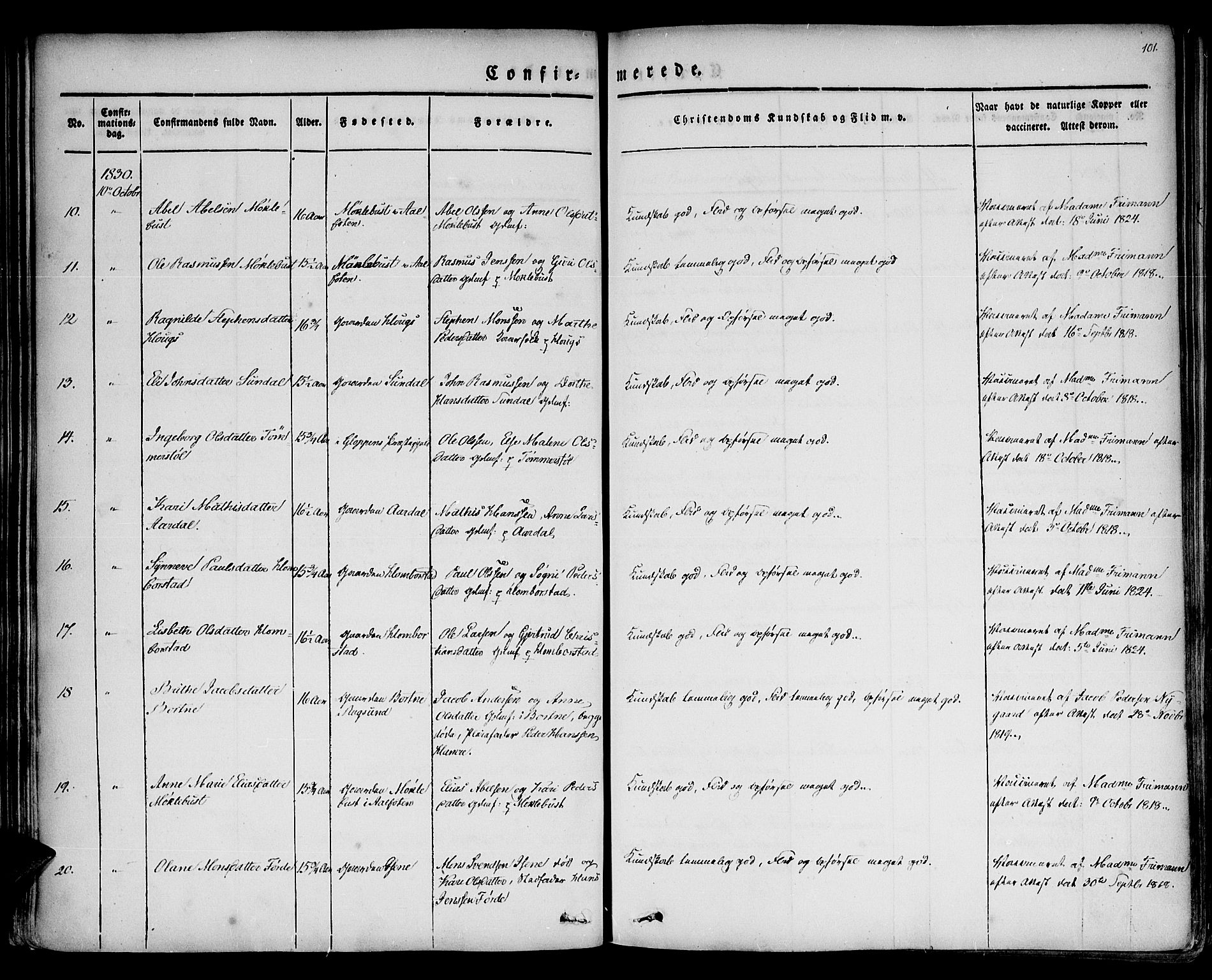 Davik sokneprestembete, AV/SAB-A-79701/H/Haa/Haaa/L0004: Parish register (official) no. A 4, 1830-1849, p. 101