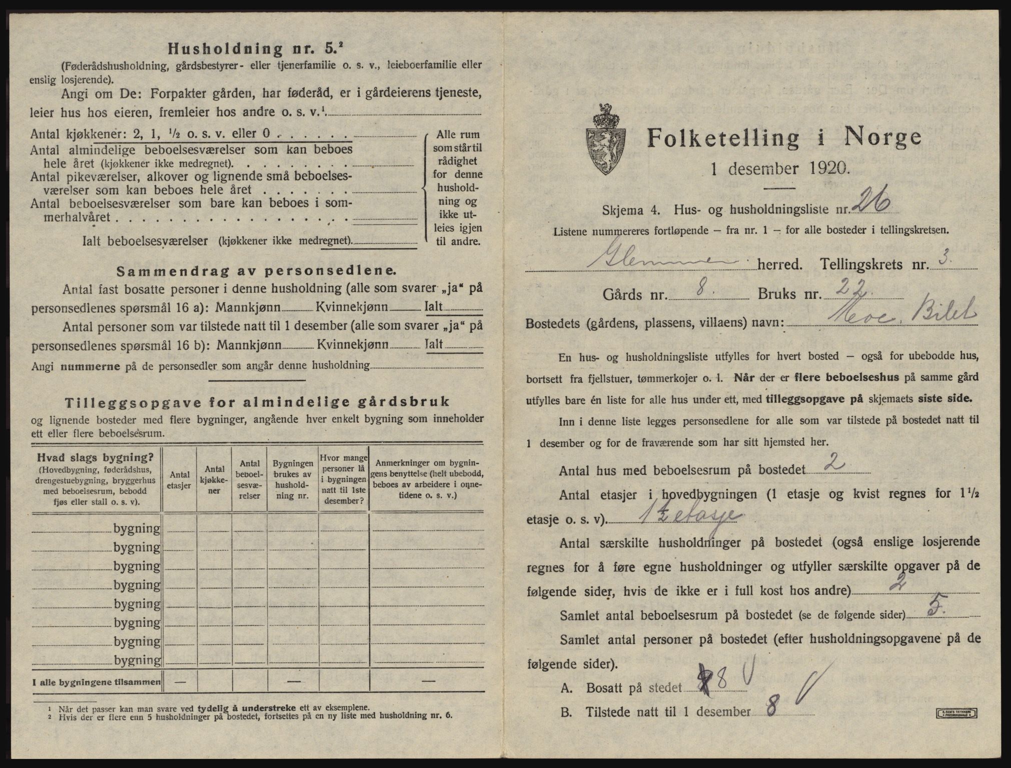 SAO, 1920 census for Glemmen, 1920, p. 499