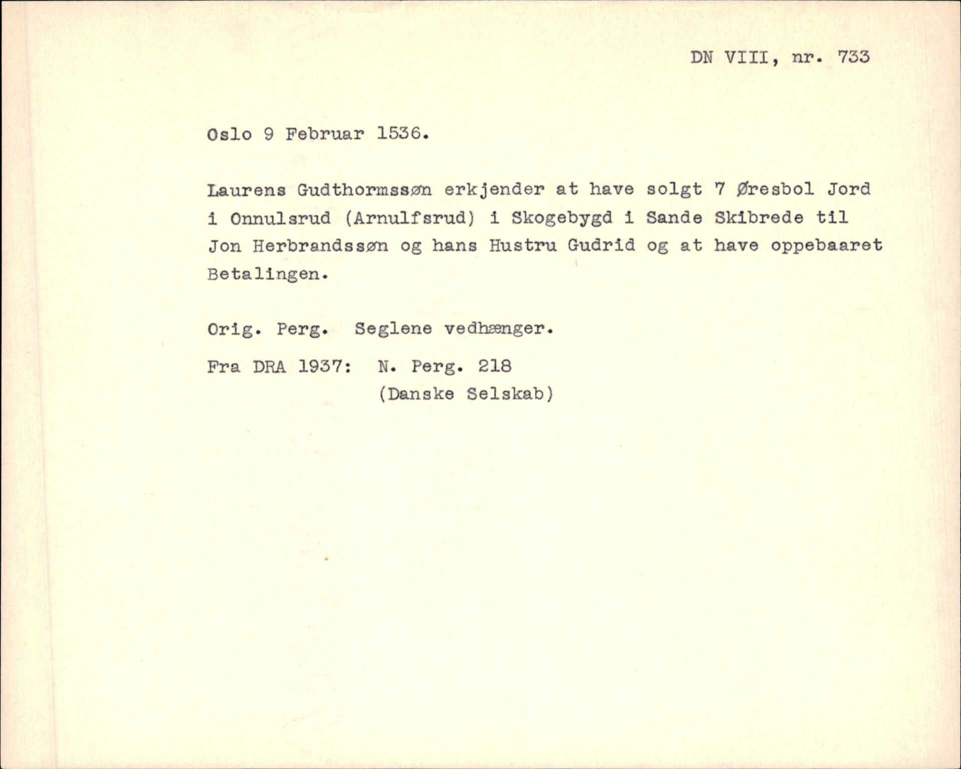 Riksarkivets diplomsamling, AV/RA-EA-5965/F35/F35f/L0003: Regestsedler: Diplomer fra DRA 1937 og 1996, p. 487