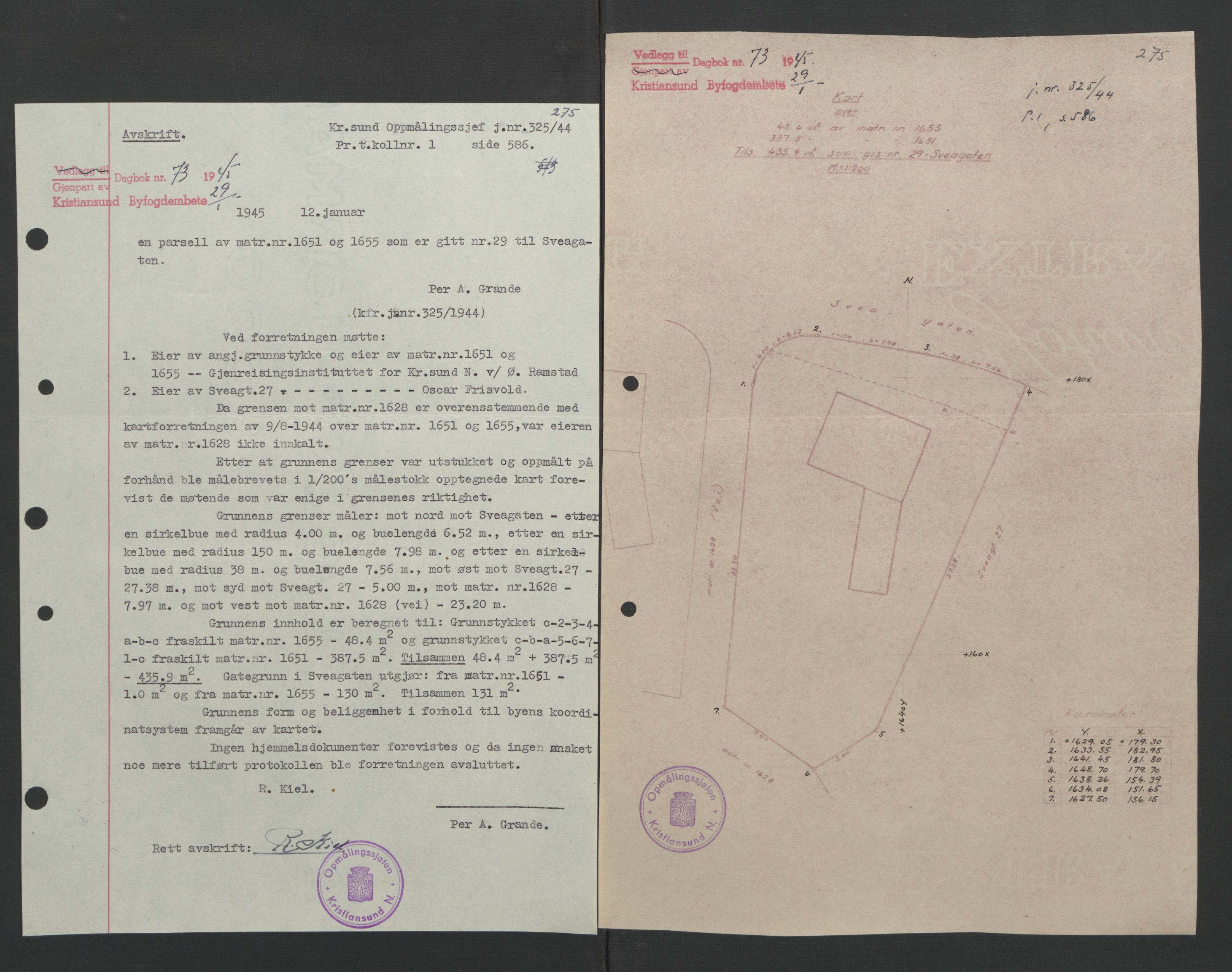 Kristiansund byfogd, AV/SAT-A-4587/A/27: Mortgage book no. 37, 1942-1945, Diary no: : 73/1945