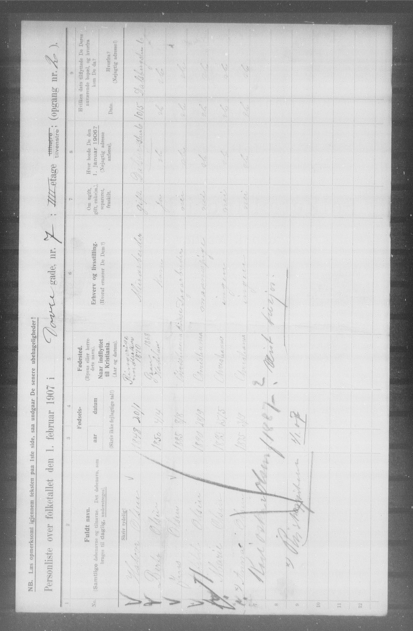 OBA, Municipal Census 1907 for Kristiania, 1907, p. 8250