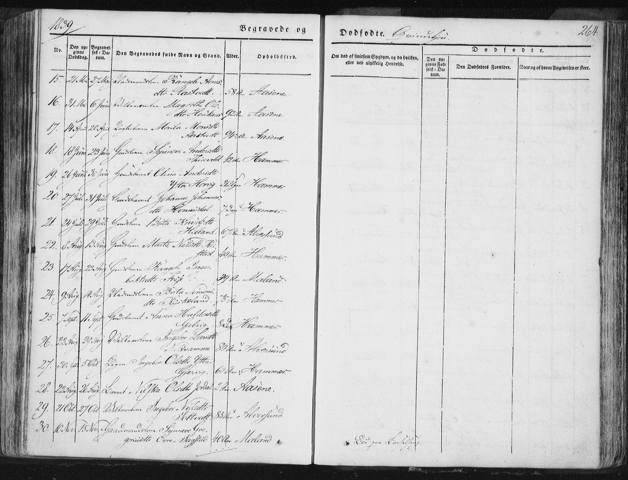 Hamre sokneprestembete, AV/SAB-A-75501/H/Ha/Haa/Haaa/L0012: Parish register (official) no. A 12, 1834-1845, p. 264