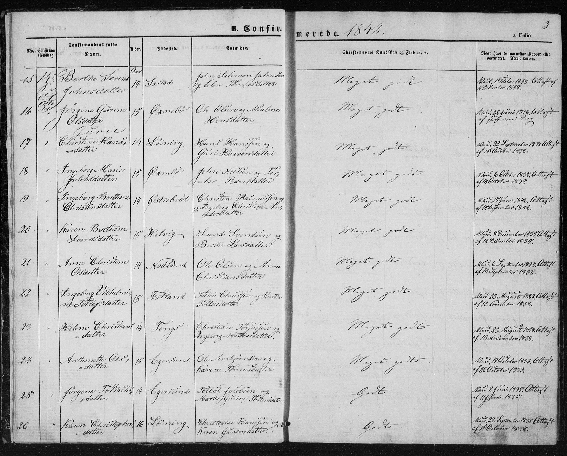 Eigersund sokneprestkontor, AV/SAST-A-101807/S08/L0010: Parish register (official) no. A 10, 1848-1849, p. 3