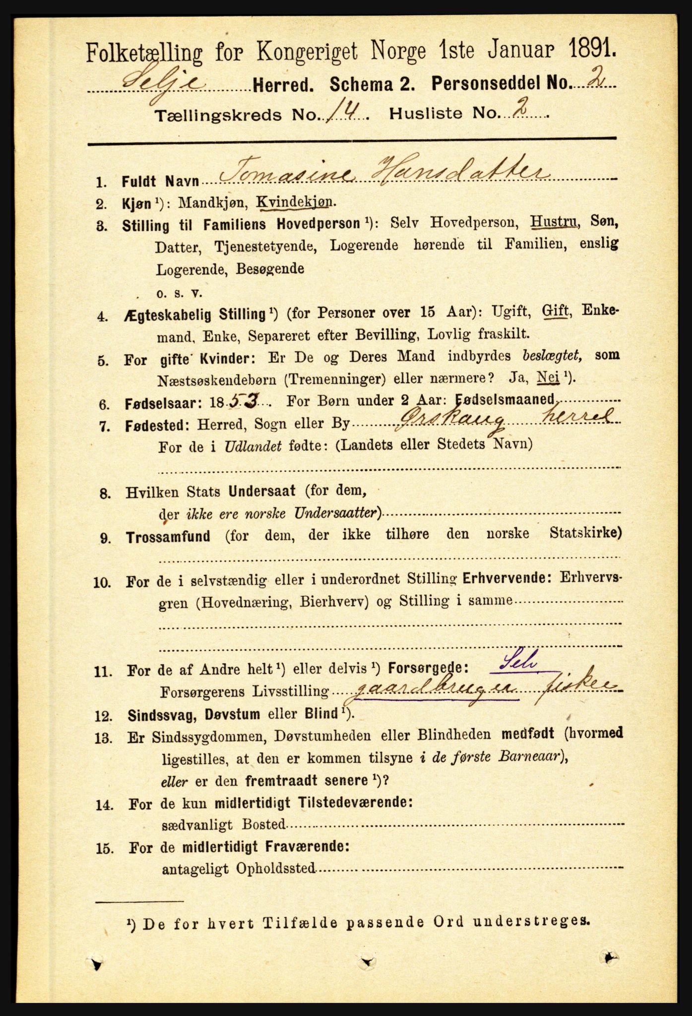 RA, 1891 census for 1441 Selje, 1891, p. 4443