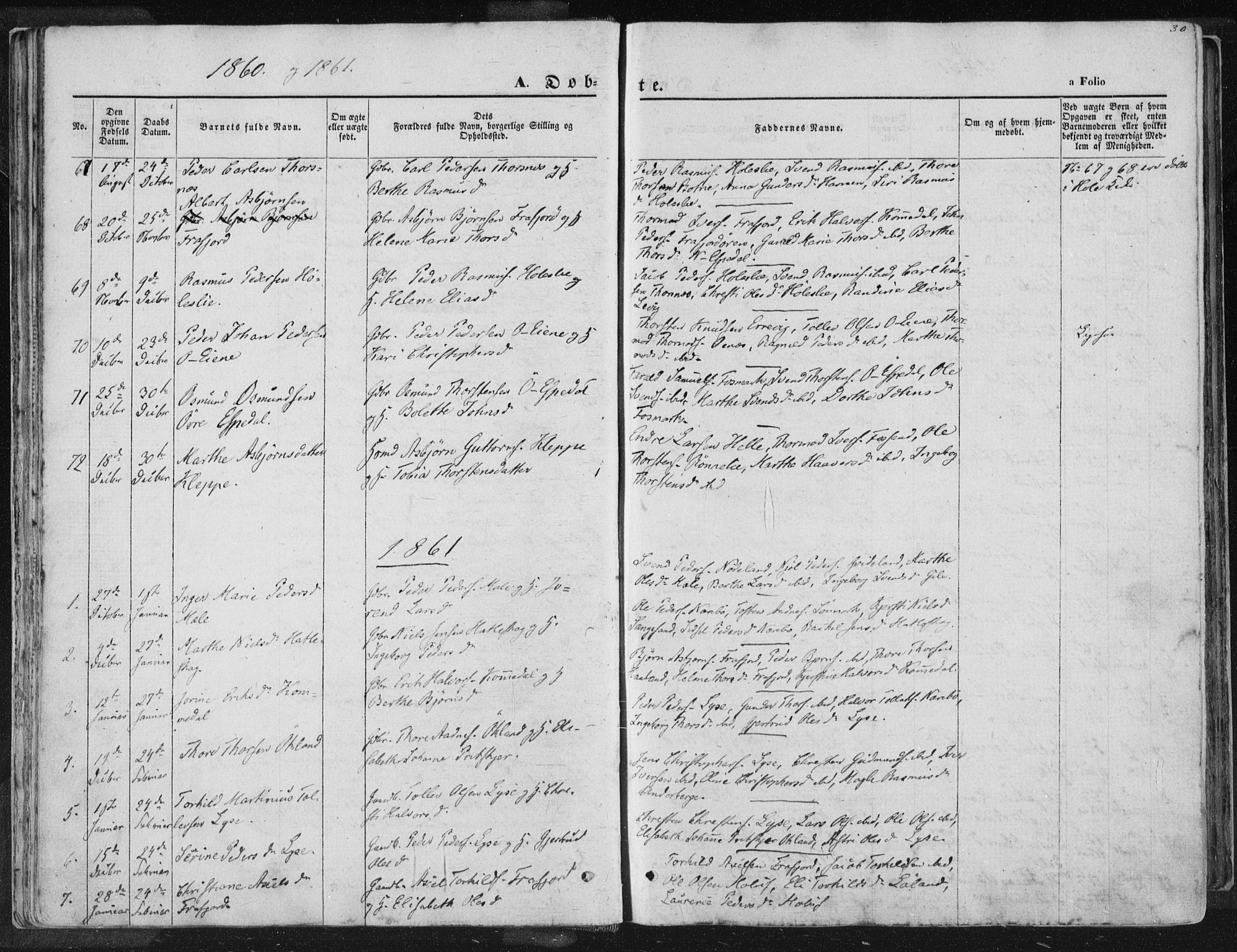 Høgsfjord sokneprestkontor, SAST/A-101624/H/Ha/Haa/L0001: Parish register (official) no. A 1, 1854-1875, p. 30