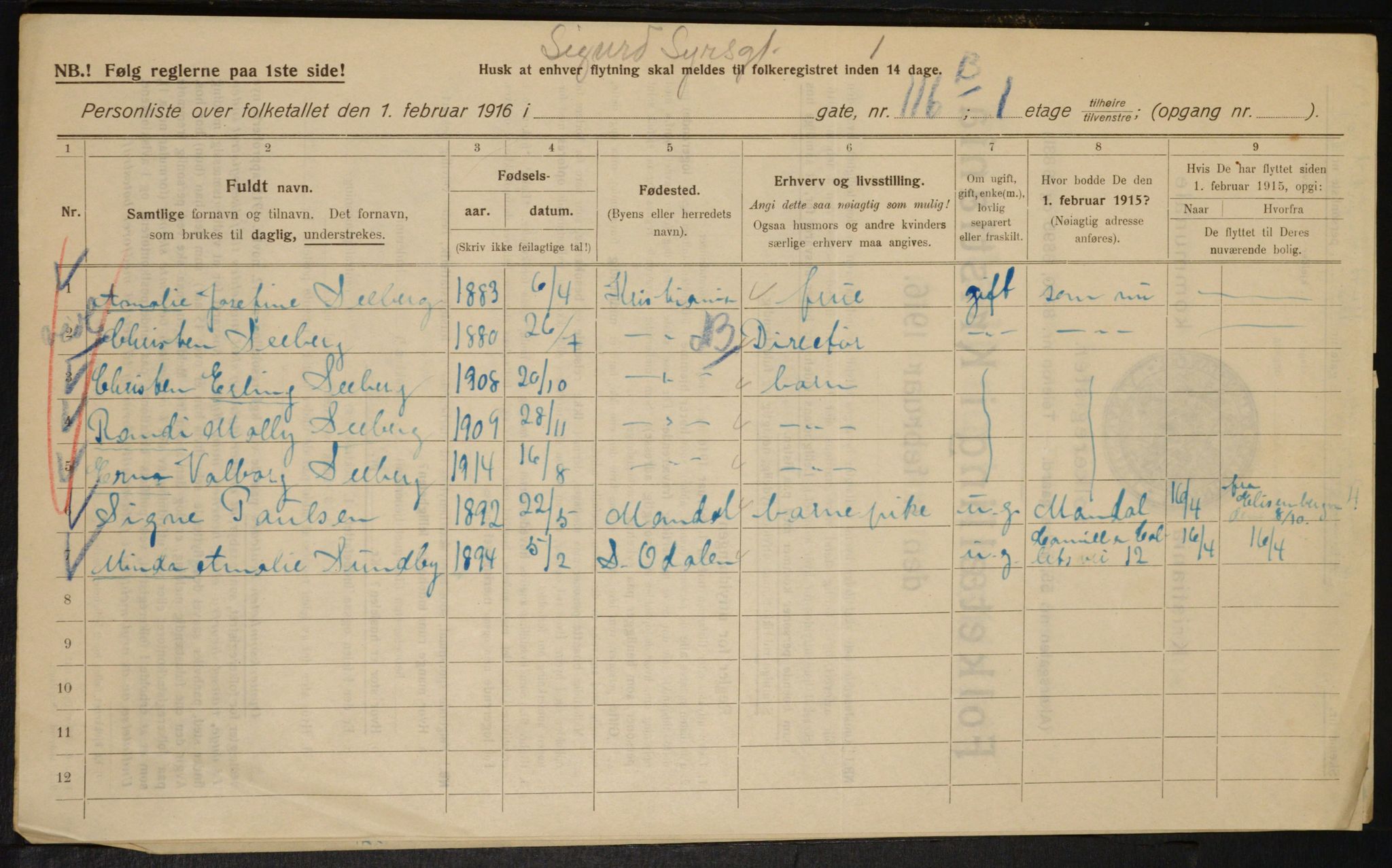 OBA, Municipal Census 1916 for Kristiania, 1916, p. 97525