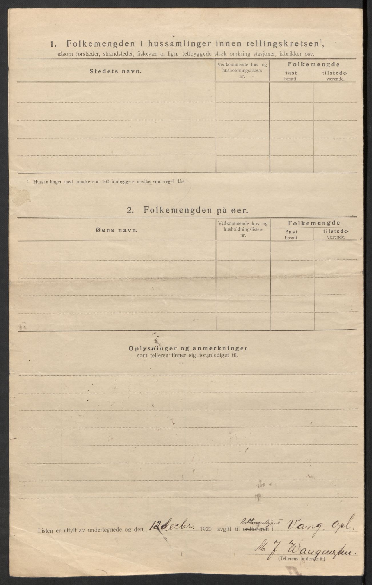 SAH, 1920 census for Vang (Oppland), 1920, p. 26