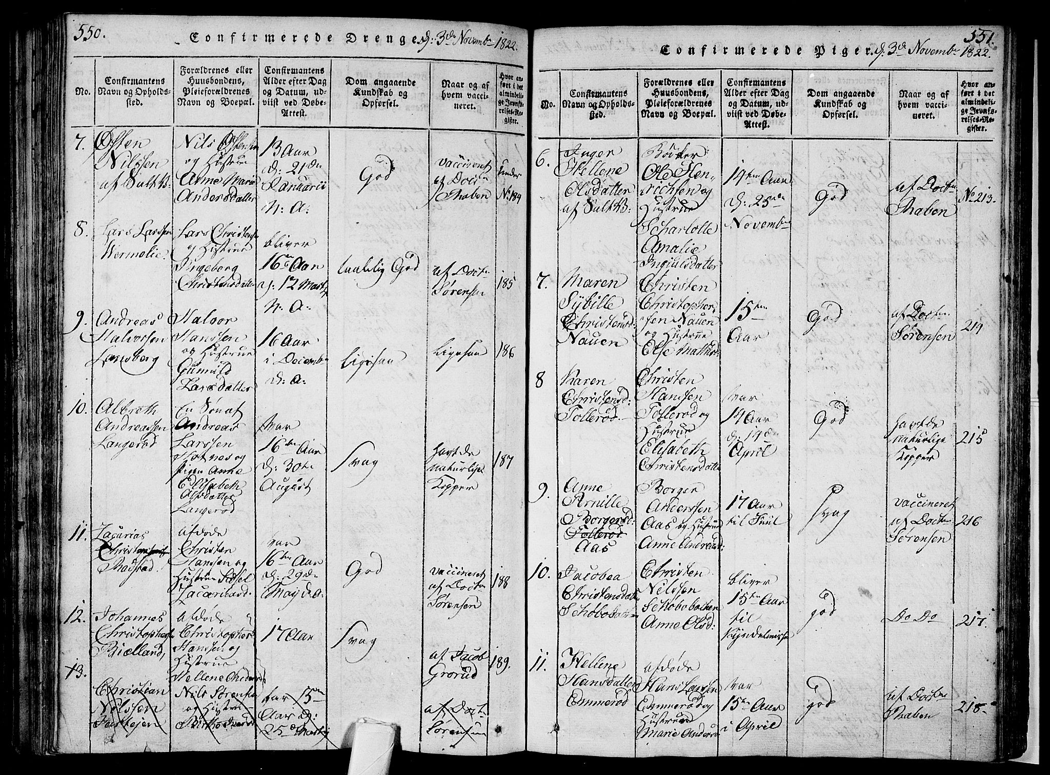 Sem kirkebøker, AV/SAKO-A-5/F/Fa/L0004: Parish register (official) no. I 4, 1814-1825, p. 550-551