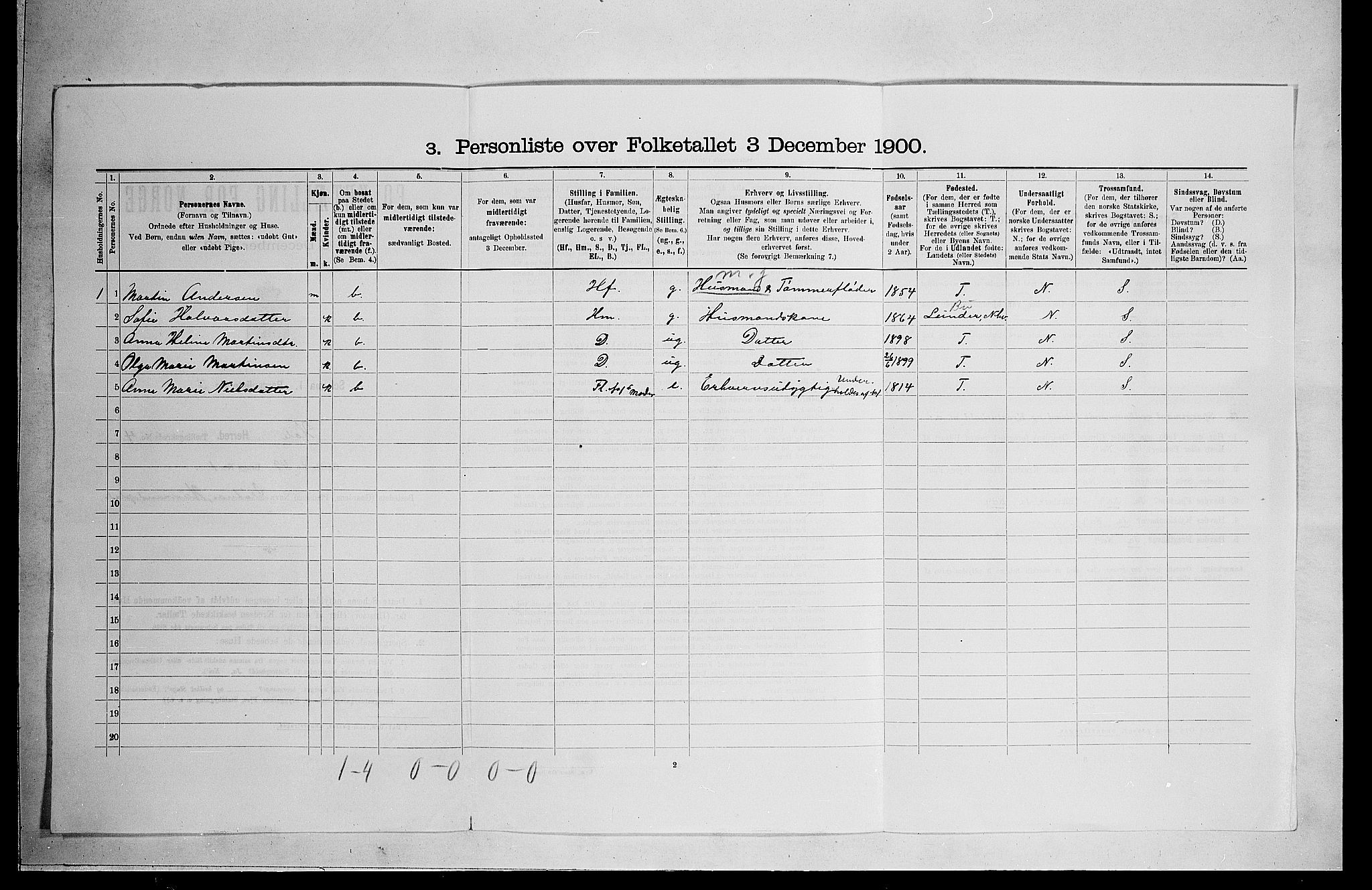 RA, 1900 census for Hole, 1900, p. 585