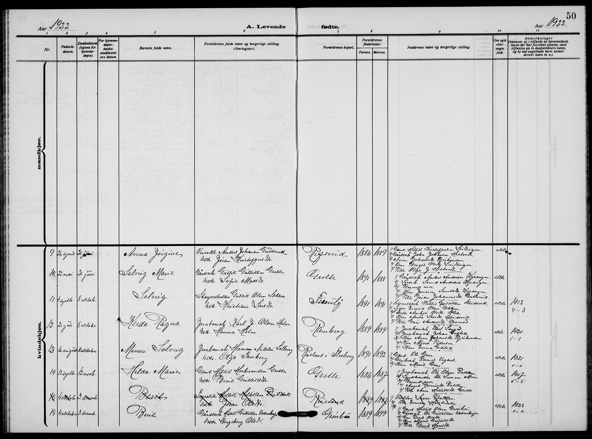 Flesberg kirkebøker, AV/SAKO-A-18/G/Ga/L0006: Parish register (copy) no. I 6, 1909-1924, p. 50