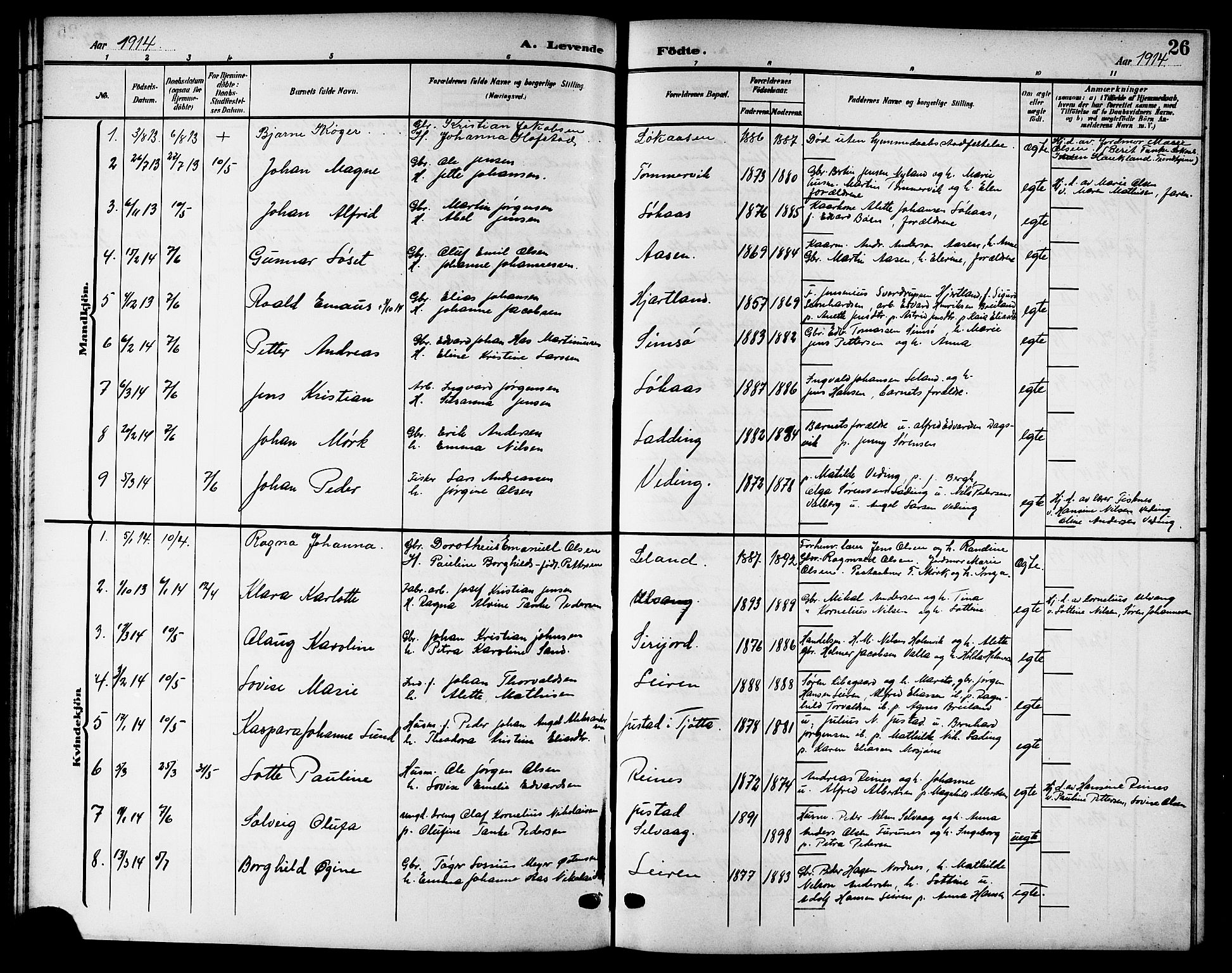Ministerialprotokoller, klokkerbøker og fødselsregistre - Nordland, SAT/A-1459/832/L0494: Parish register (copy) no. 832C01, 1906-1922, p. 26