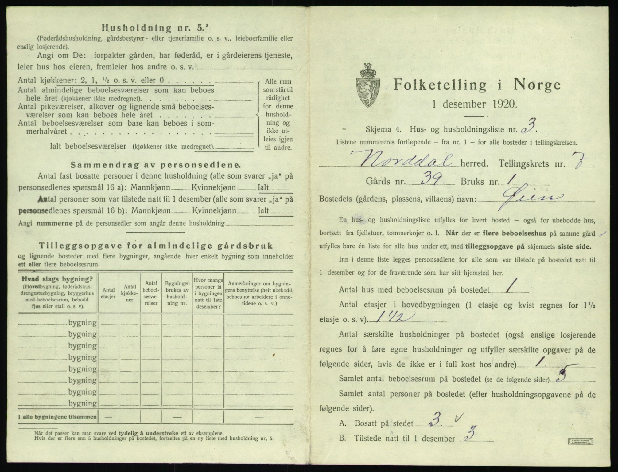 SAT, 1920 census for Norddal, 1920, p. 469