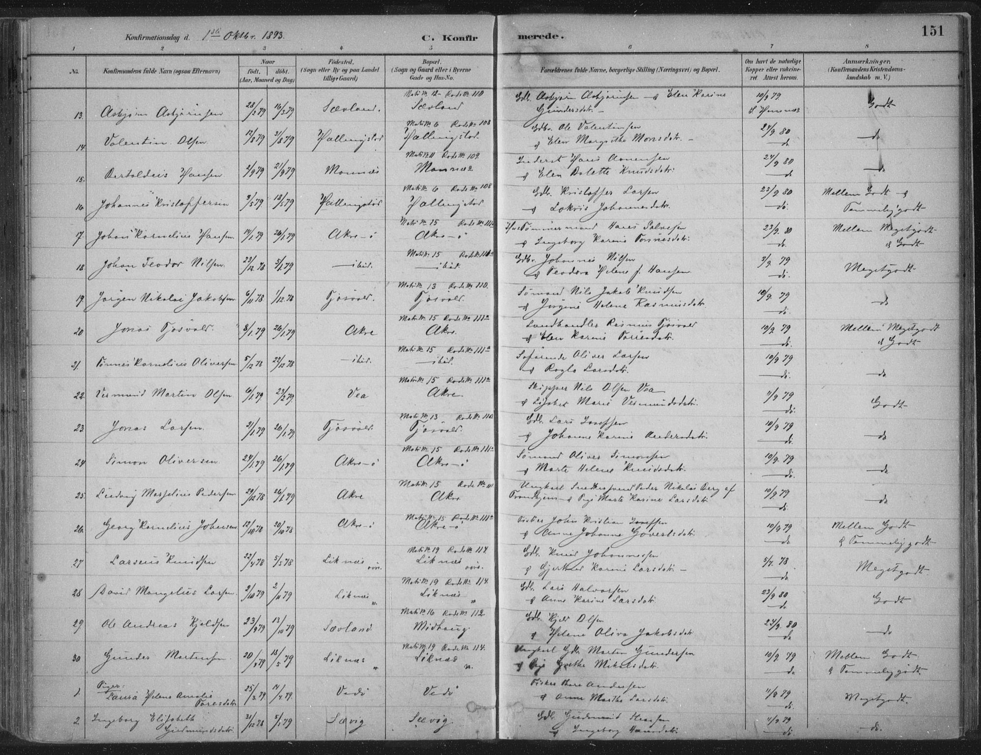 Kopervik sokneprestkontor, SAST/A-101850/H/Ha/Haa/L0004: Parish register (official) no. A 4, 1882-1905, p. 151