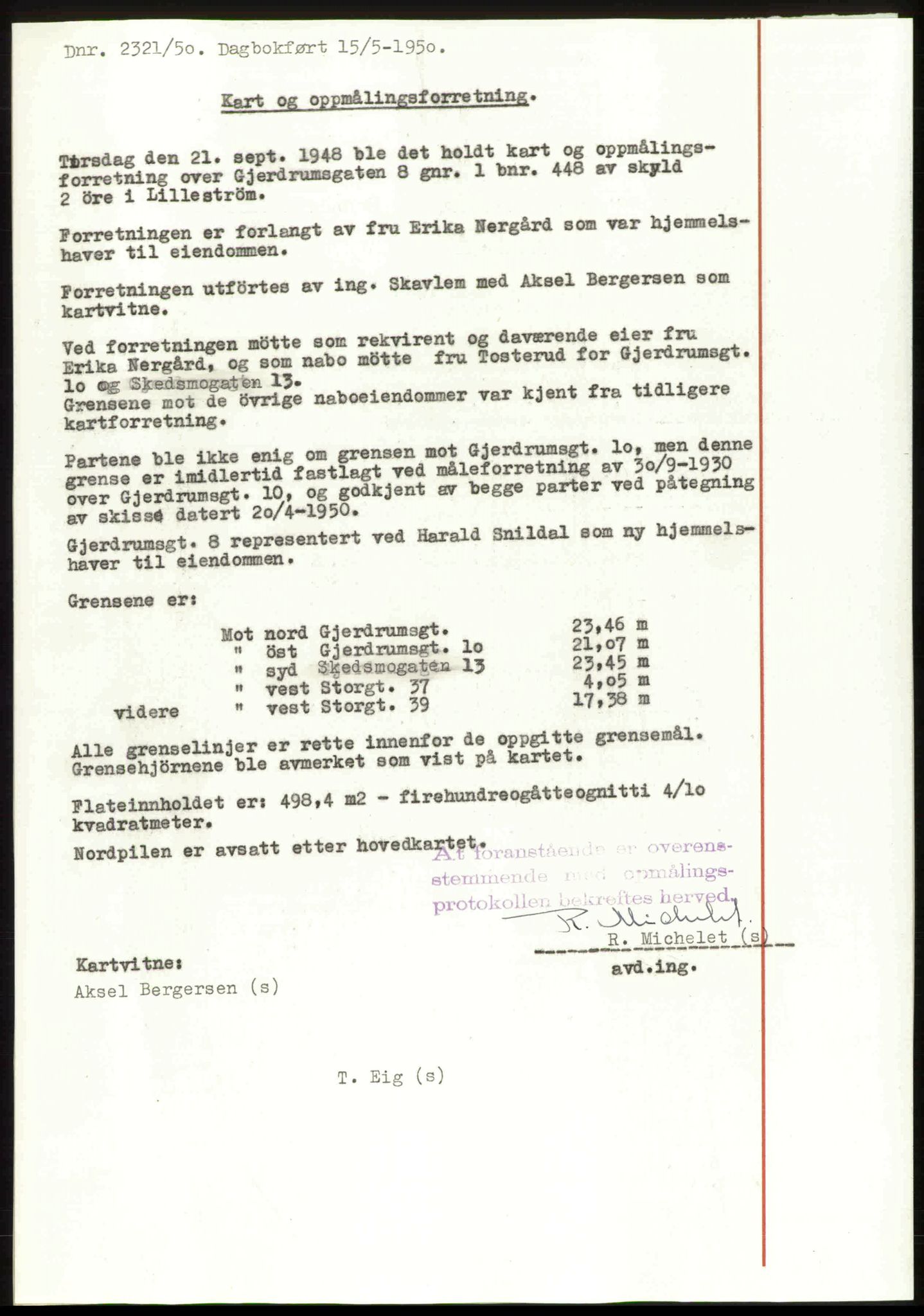 Nedre Romerike sorenskriveri, SAO/A-10469/G/Gb/Gbd/L0030: Mortgage book no. 30, 1950-1950, Diary no: : 2321/1950
