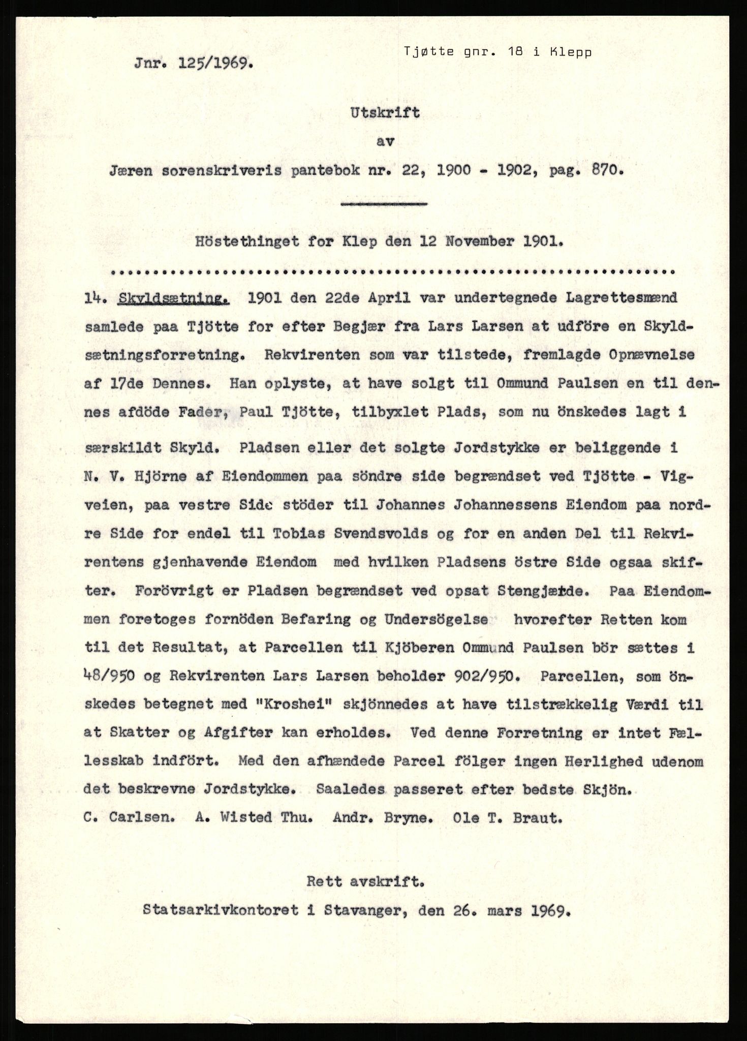 Statsarkivet i Stavanger, SAST/A-101971/03/Y/Yj/L0087: Avskrifter sortert etter gårdsnavn: Tjemsland nordre - Todhammer, 1750-1930, p. 602