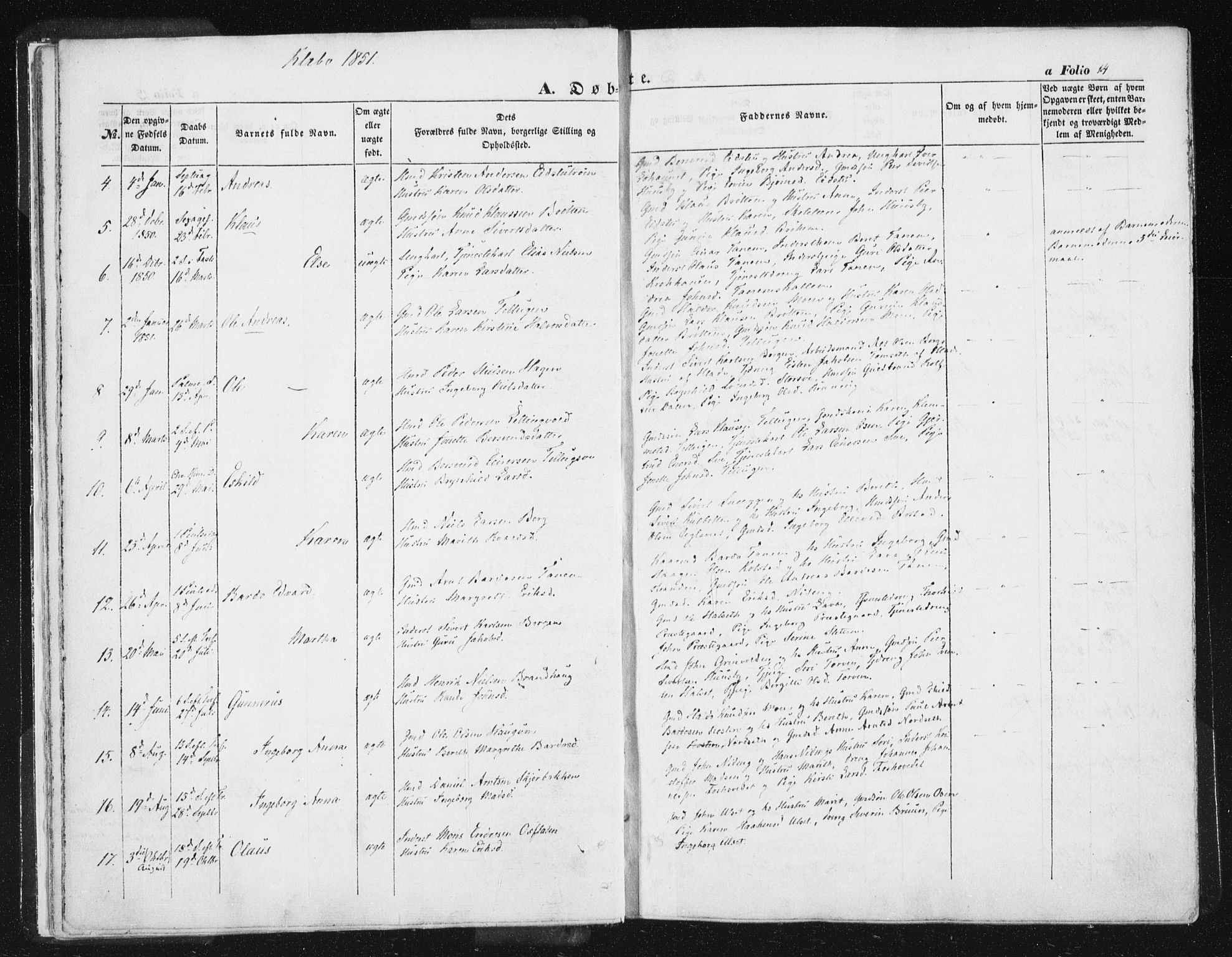 Ministerialprotokoller, klokkerbøker og fødselsregistre - Sør-Trøndelag, SAT/A-1456/618/L0441: Parish register (official) no. 618A05, 1843-1862, p. 14