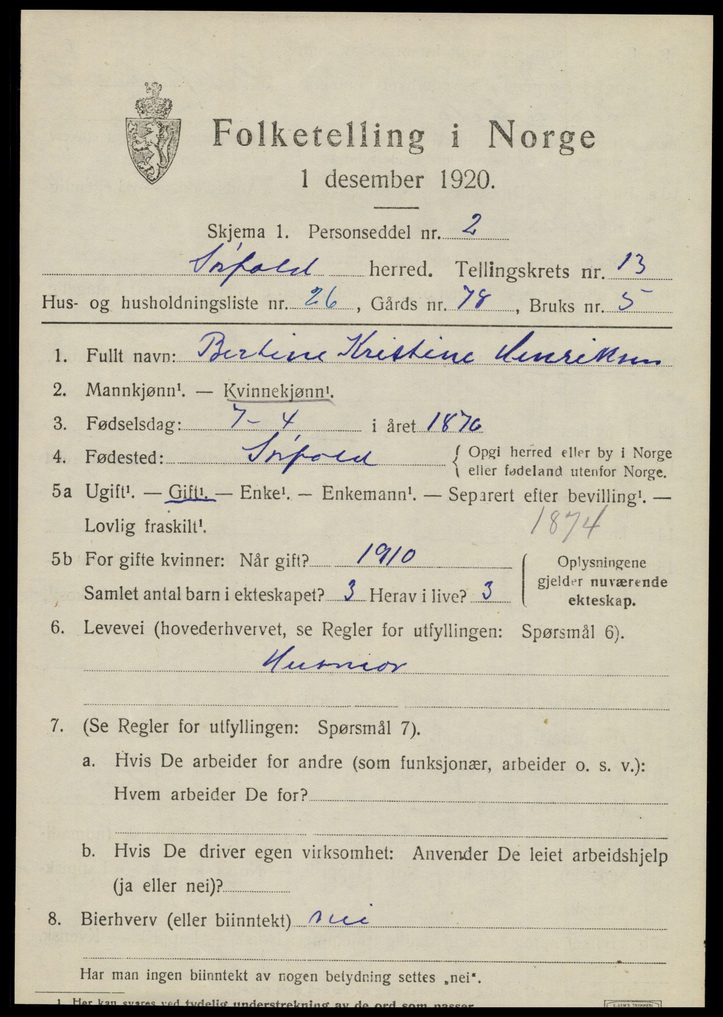 SAT, 1920 census for Sørfold, 1920, p. 6767