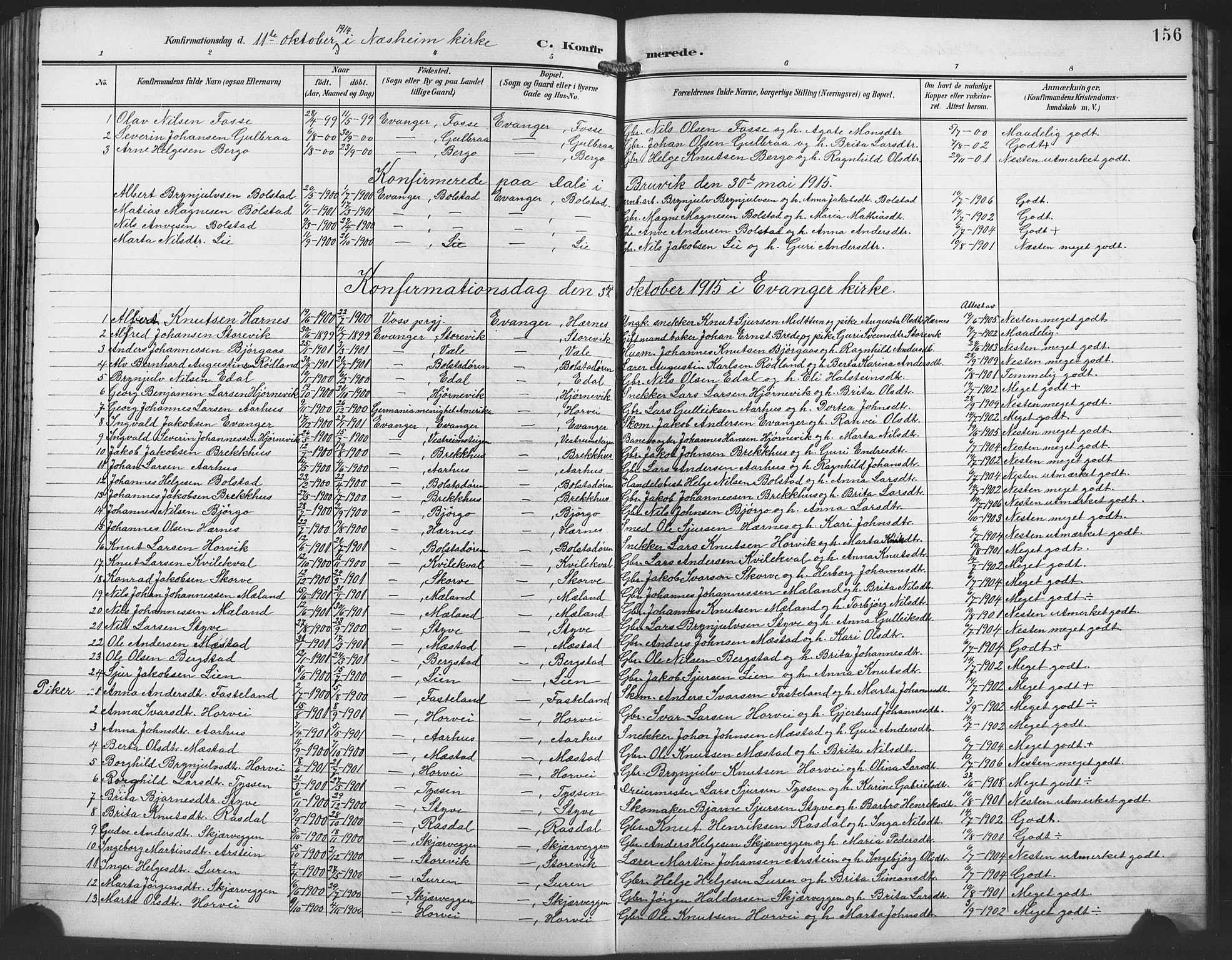Evanger sokneprestembete, SAB/A-99924: Parish register (copy) no. A 5, 1897-1917, p. 156