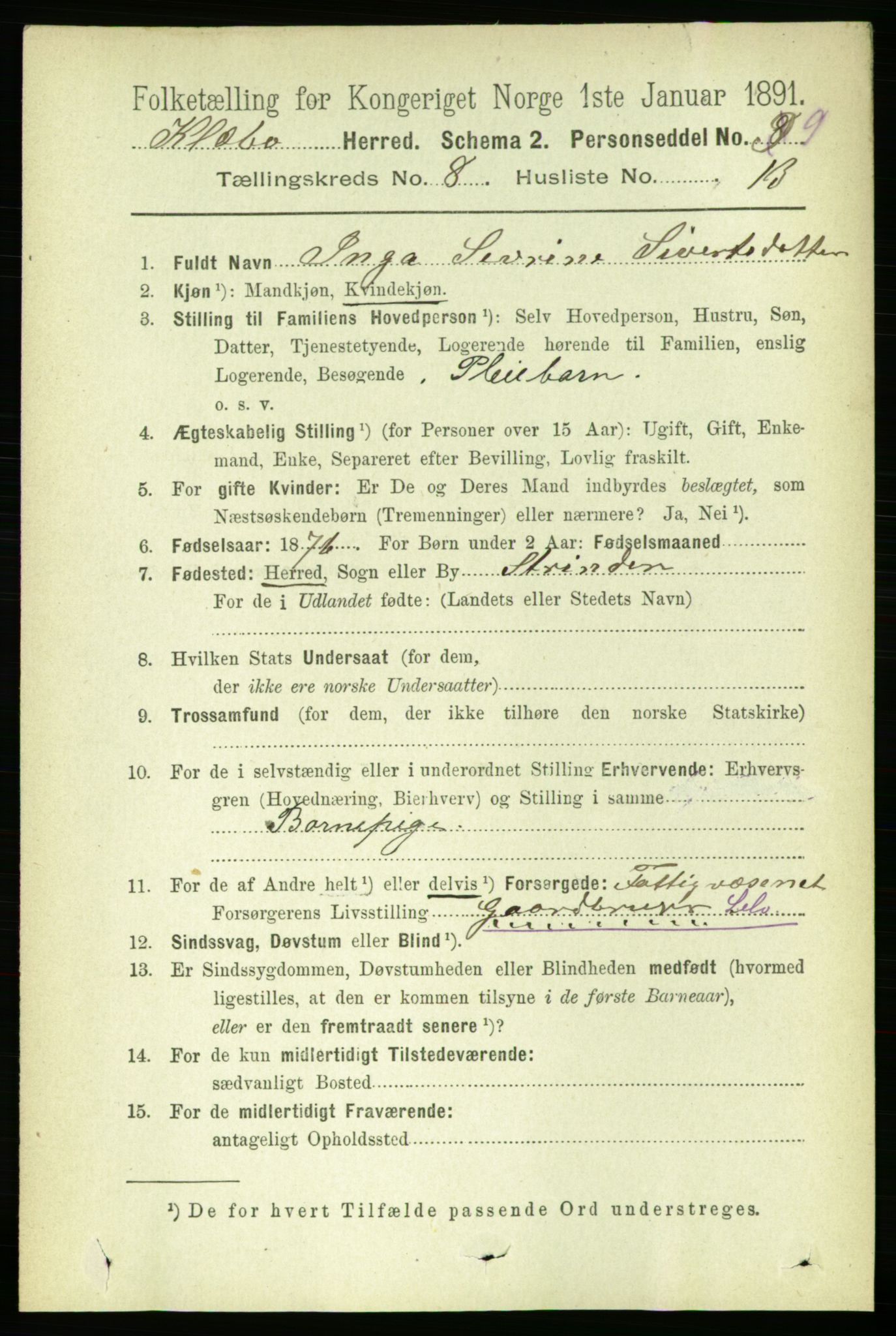 RA, 1891 census for 1662 Klæbu, 1891, p. 1619