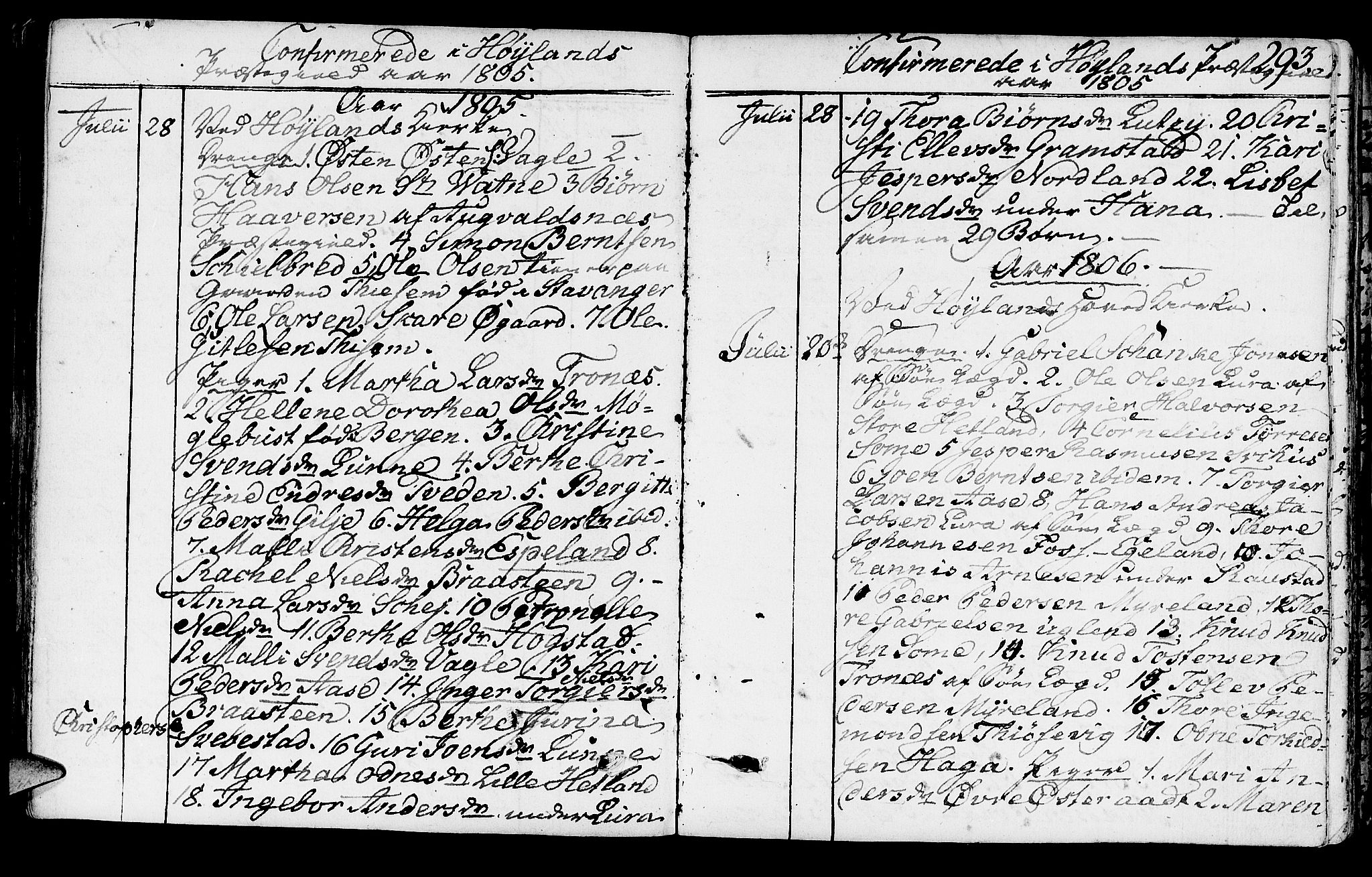 Høyland sokneprestkontor, SAST/A-101799/001/30BA/L0005: Parish register (official) no. A 5, 1804-1815, p. 293