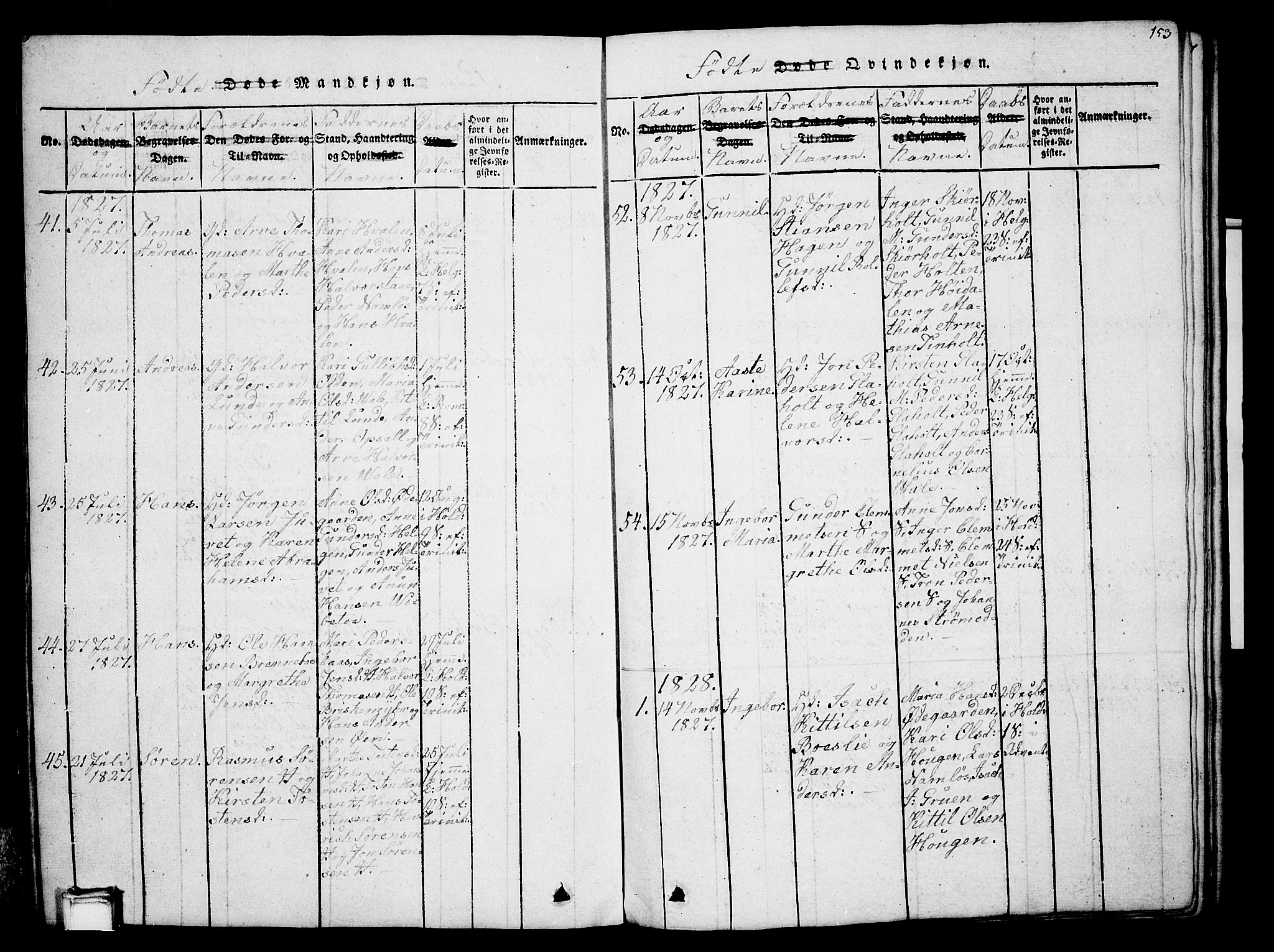Holla kirkebøker, AV/SAKO-A-272/G/Ga/L0001: Parish register (copy) no. I 1, 1814-1830, p. 153