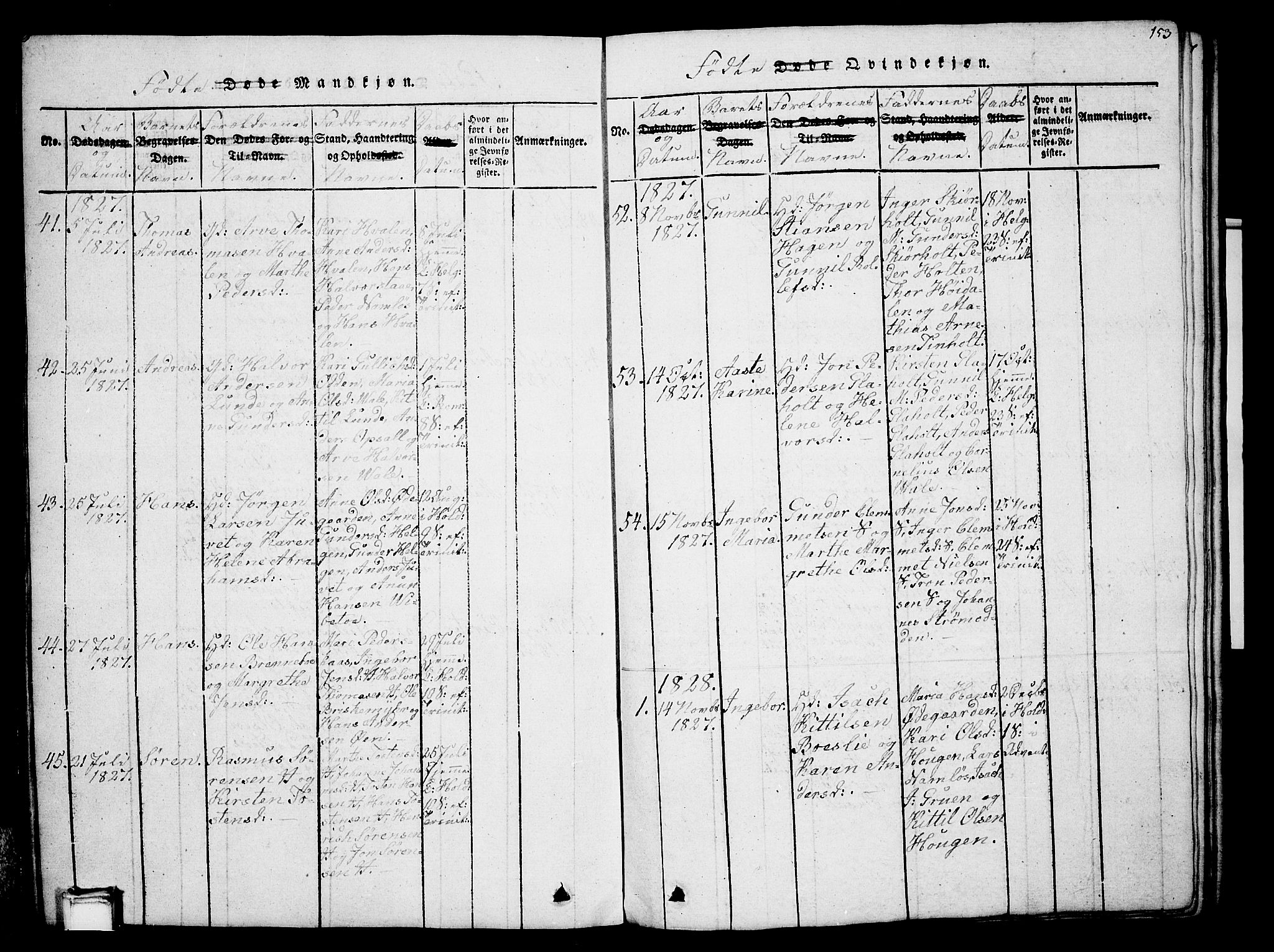 Holla kirkebøker, SAKO/A-272/G/Ga/L0001: Parish register (copy) no. I 1, 1814-1830, p. 153