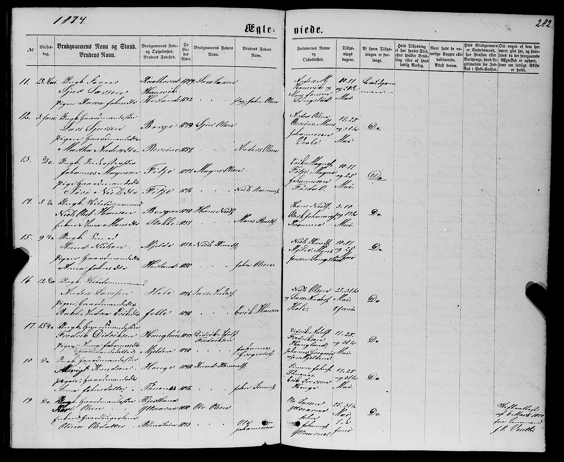 Haus sokneprestembete, SAB/A-75601/H/Haa: Parish register (official) no. A 18, 1871-1877, p. 282
