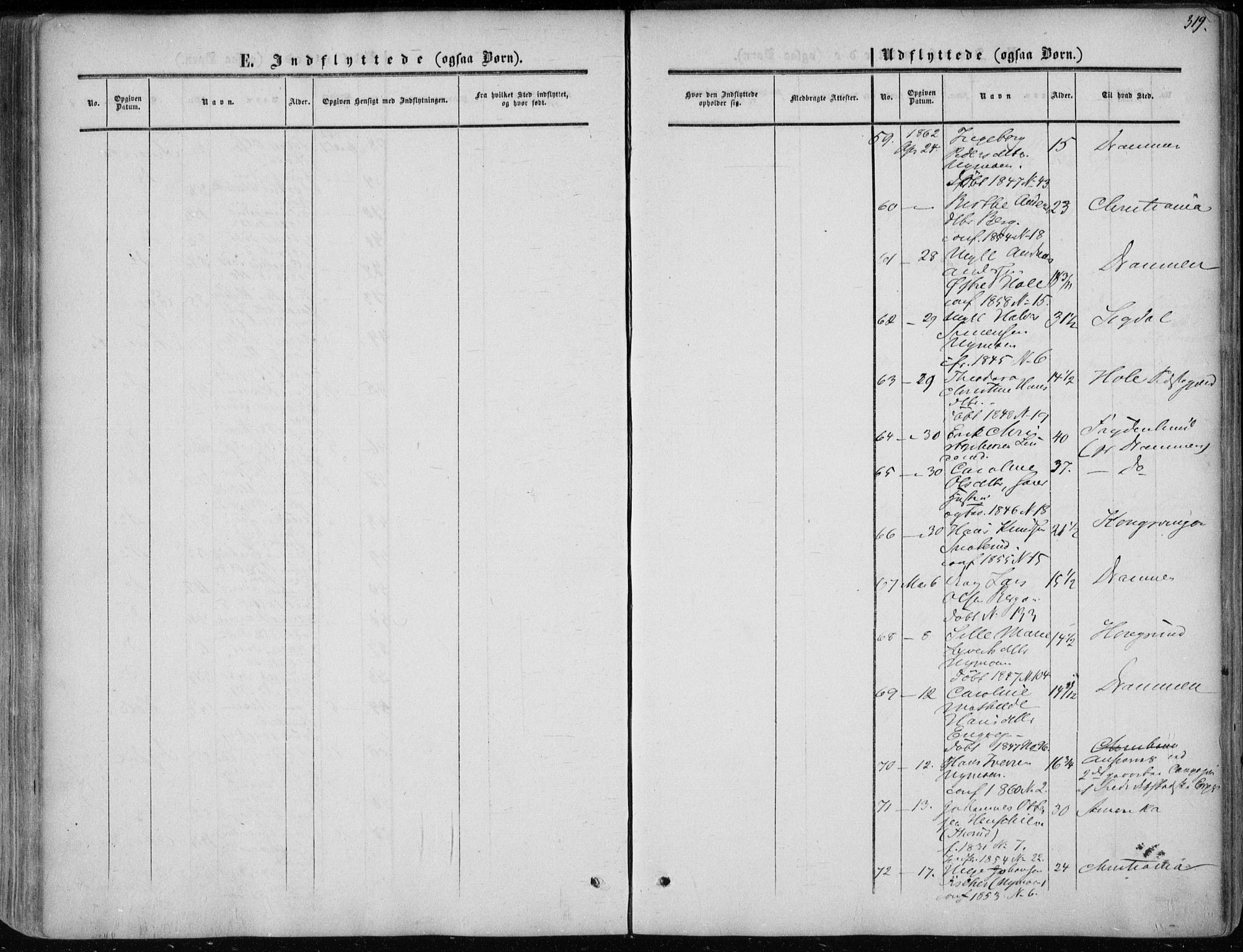 Modum kirkebøker, SAKO/A-234/F/Fa/L0009: Parish register (official) no. 9, 1860-1864, p. 319