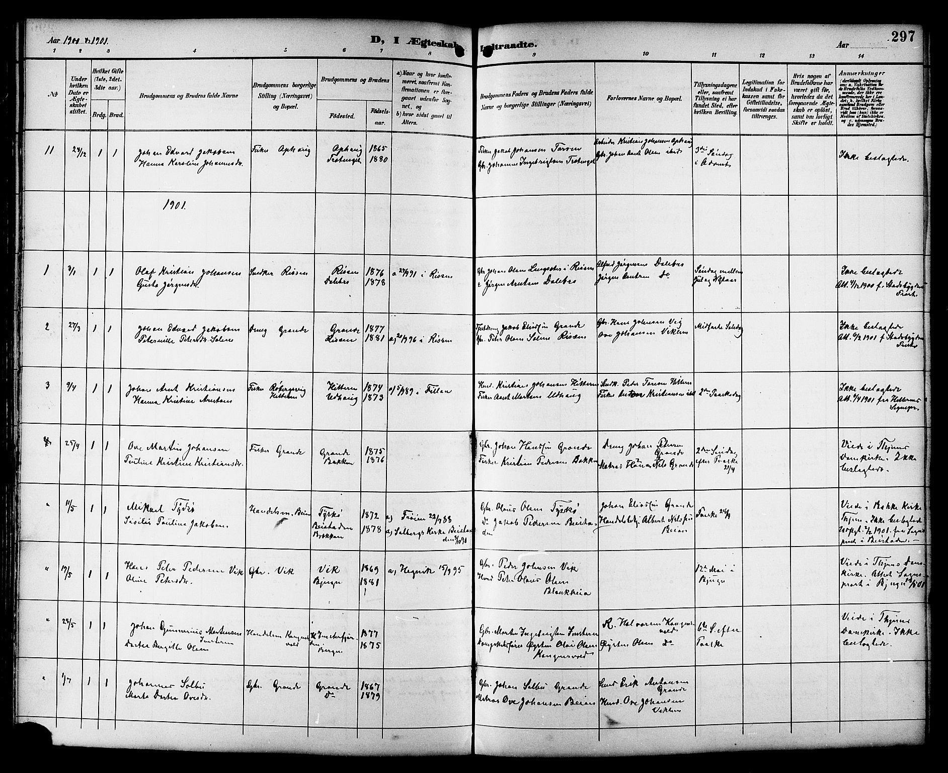 Ministerialprotokoller, klokkerbøker og fødselsregistre - Sør-Trøndelag, SAT/A-1456/659/L0746: Parish register (copy) no. 659C03, 1893-1912, p. 297