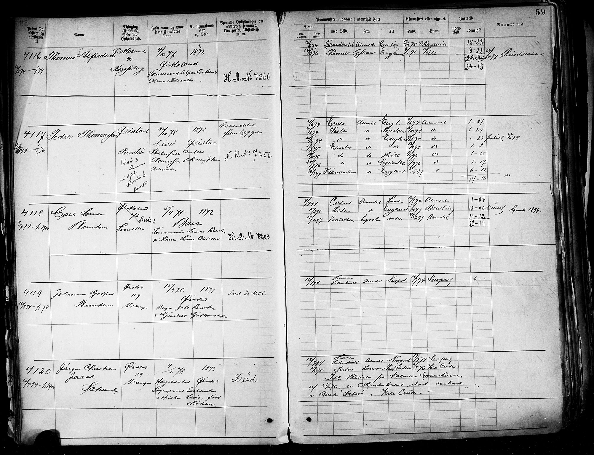 Arendal mønstringskrets, SAK/2031-0012/F/Fa/L0004: Annotasjonsrulle nr 3828-4715 og nr 1-1296, S-4, 1892-1918, p. 65