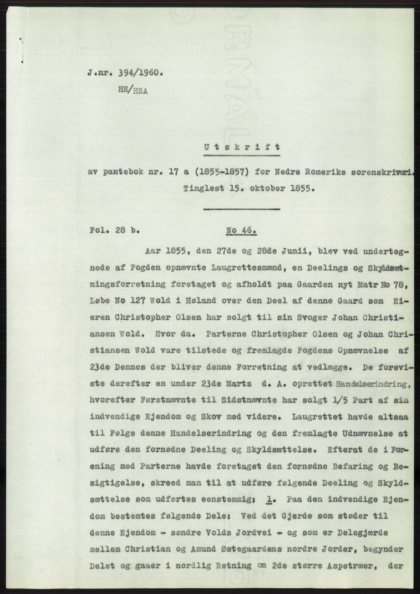 Statsarkivet i Oslo, AV/SAO-A-10621/Z/Zd/L0011: Avskrifter, j.nr 4-798/1960, 1960, p. 217