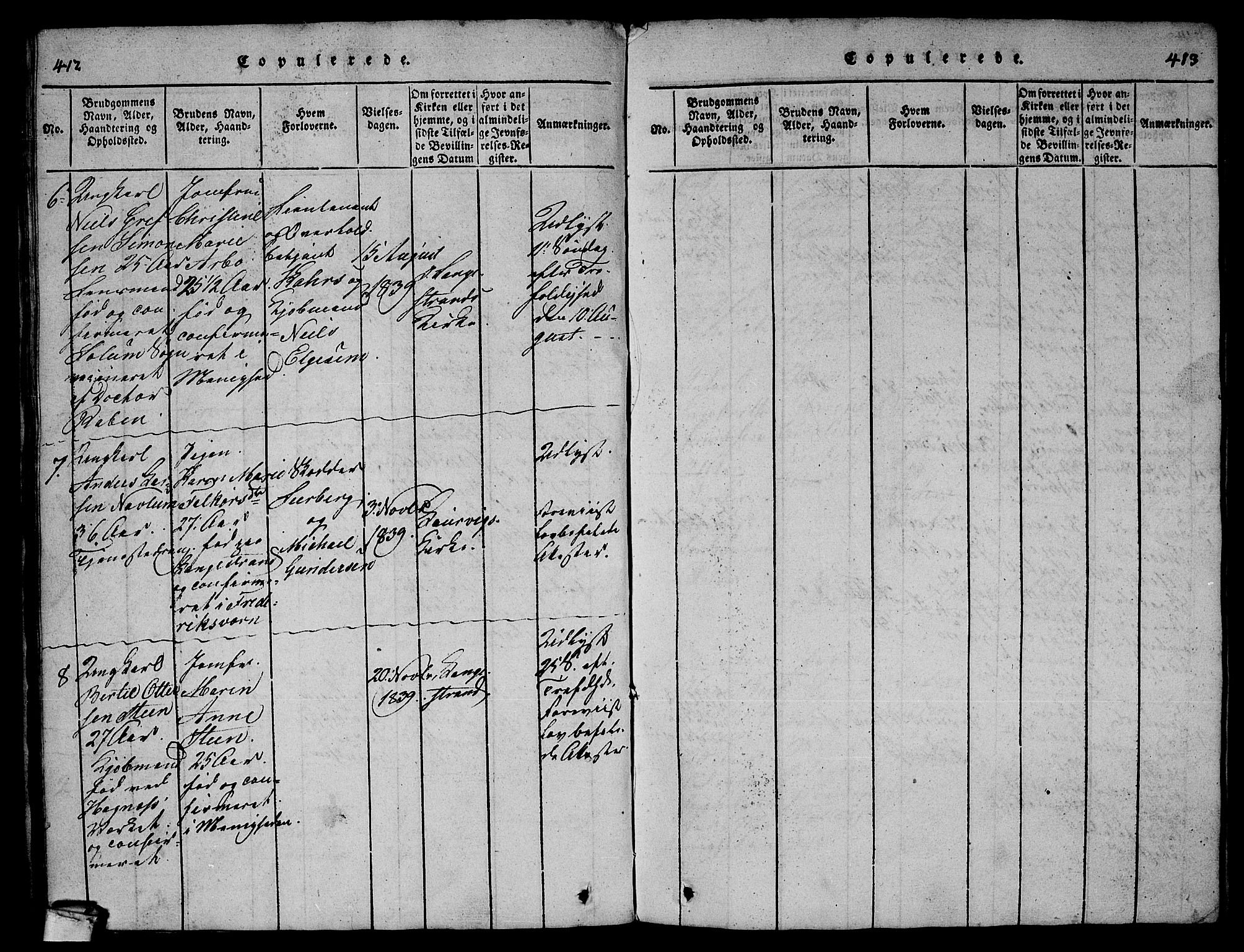 Larvik kirkebøker, AV/SAKO-A-352/G/Gb/L0001: Parish register (copy) no. II 1, 1818-1843, p. 412-413